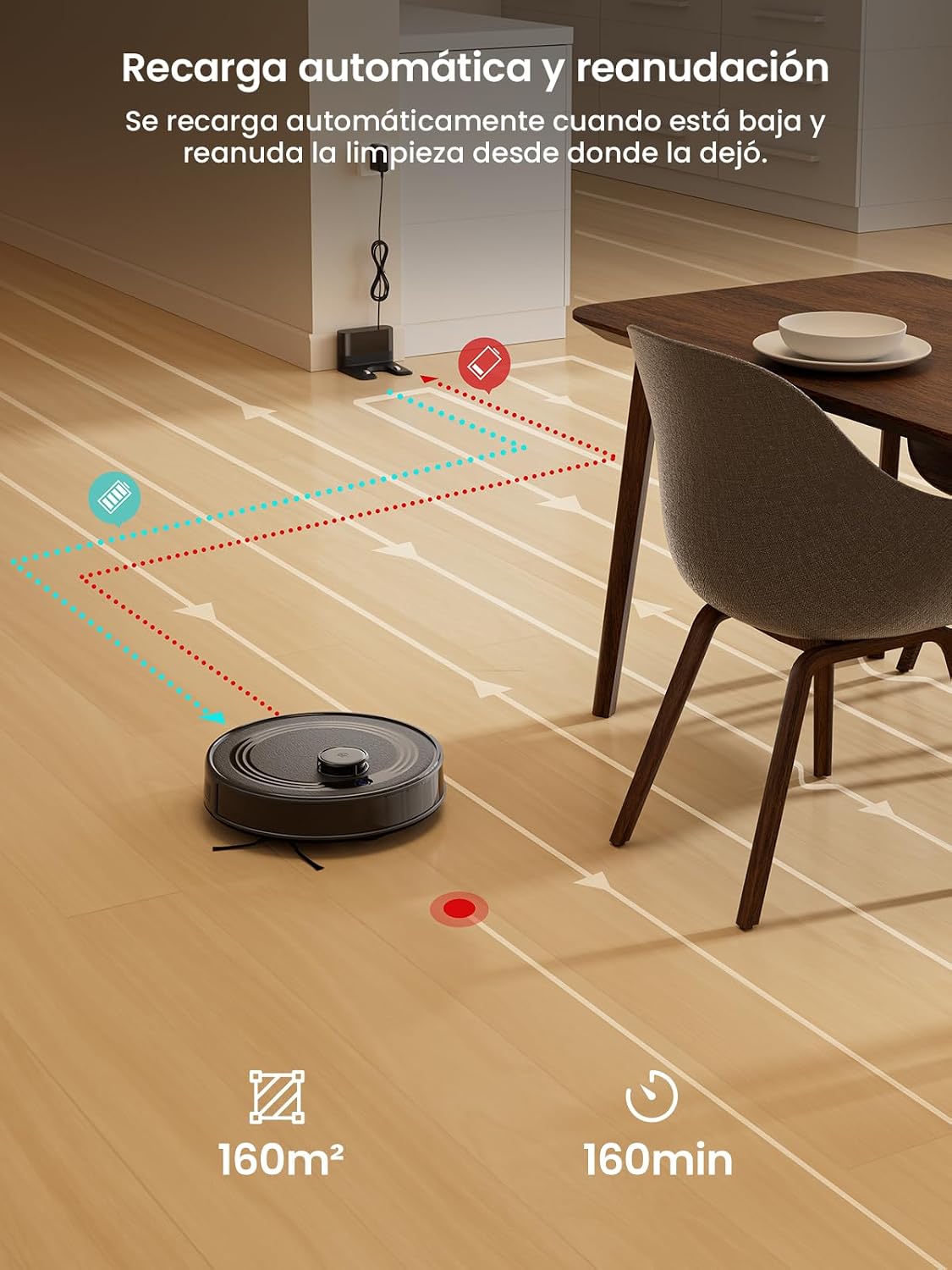 Lefant M2 Robot Aspirador y Fregasuelos 2 en 1, 160min Automático, 6000Pa, Navegación Láser, Evitación PSD, Limpieza Personalizada, Ideal para Limpiar Pelo de Mascotas y Suelos Duros, Negro