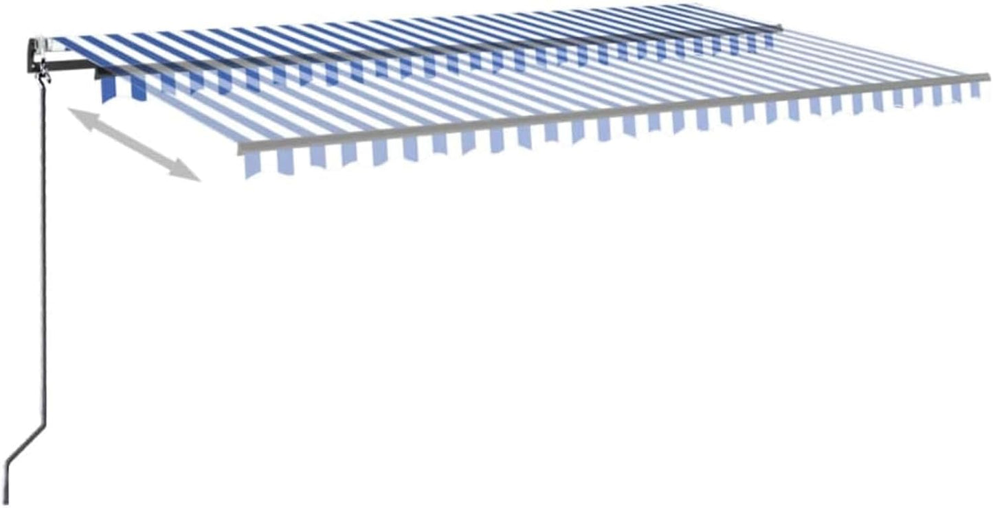 IKAYAA Toldo Motorizado 500 x 300 cm con Luces LED, Toldo Eléctrico y Manual Retráctil,Toldo Articulado Eléctrico con Mando a Distancia, Toldo Brazo Extensible para Terraza, Jardín, Azul y Blanco