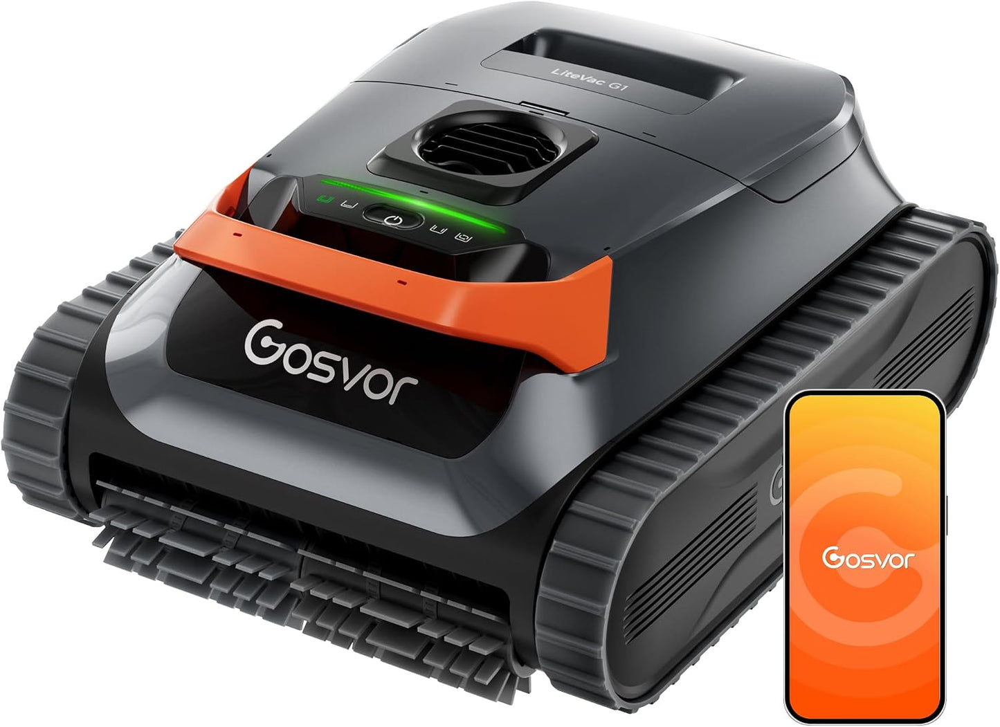 Gosvor (Nuevo 2026) LiteVac G1 Robot Limpiafondos Piscina,Paredes,Línea y Plataformas,7kg,200min Autonomía,Doble Filtración,Navegación Inteligente y App,200m²,Gris Anaranjado