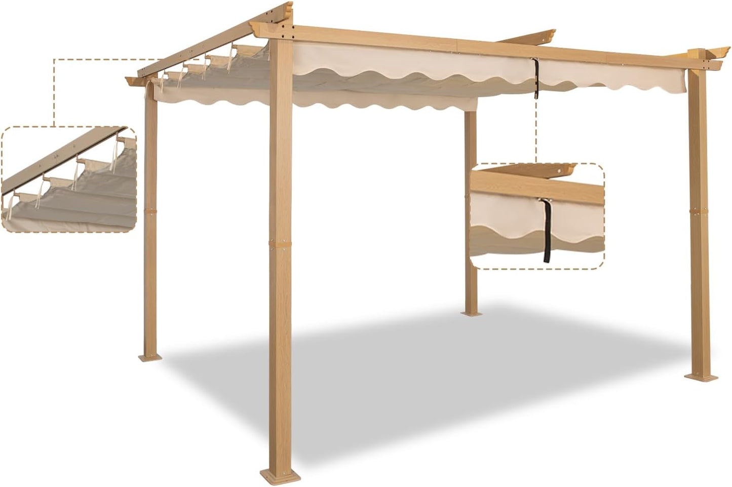 Angel Living Pergola de Aluminio, Deslizante Retráctil, Tejido de Poliéster de Alta Densidad Repelente al Agua y Resistente a los Rayos UV, Cobertizo para Jardín, Terraza Beige (3 x 4)