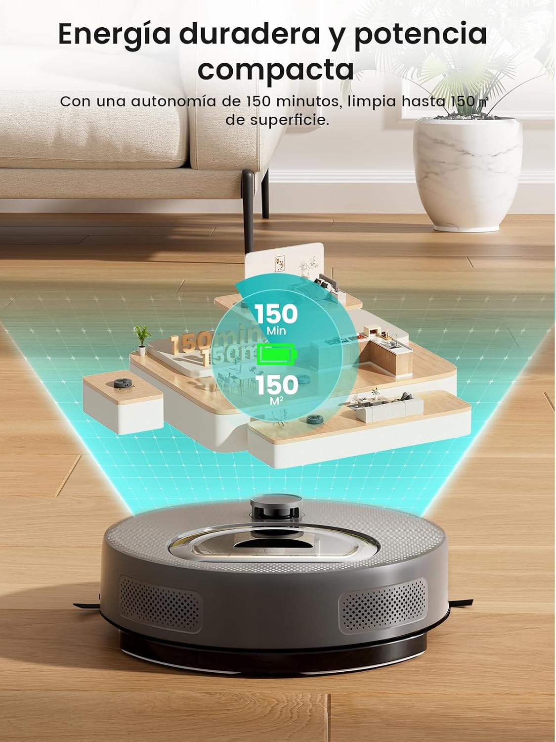 Lefant M330 Plus Robot Aspirador y Fregasuelos 3 en 1, 5000 Pa de Potencia, Navegación dToF, 150 min de Autonomía, Anti-enredos para Mascotas, WiFi/App/Alexa, Gris