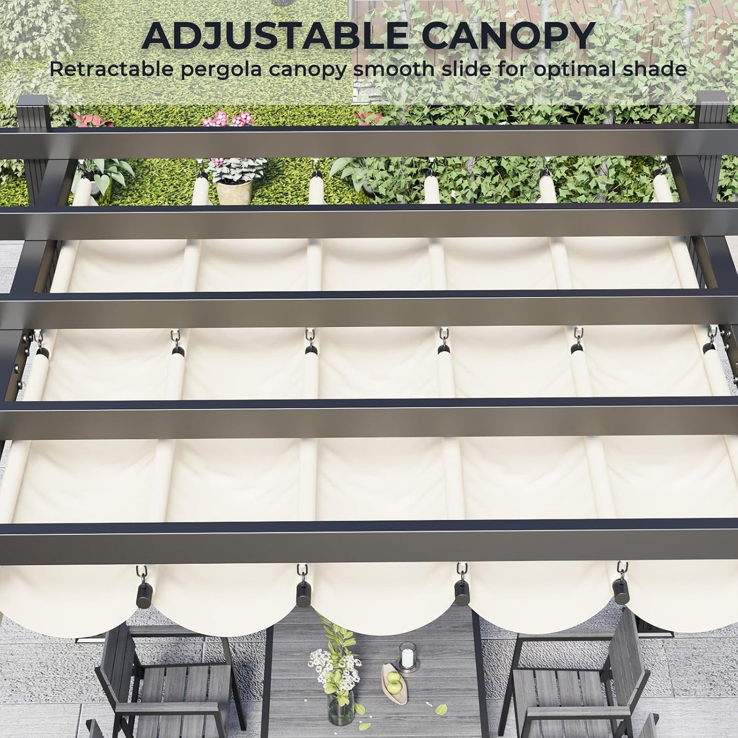 Devoko Pergola Bioclimatica 3x3m, Pergolas de Jardin, con Fijaciones Magnéticas y Zona de Sombra Ajustable, Cenador Pergolas de Aluminio, Adecuada para Escenarios como Jardines y Patios, Beige