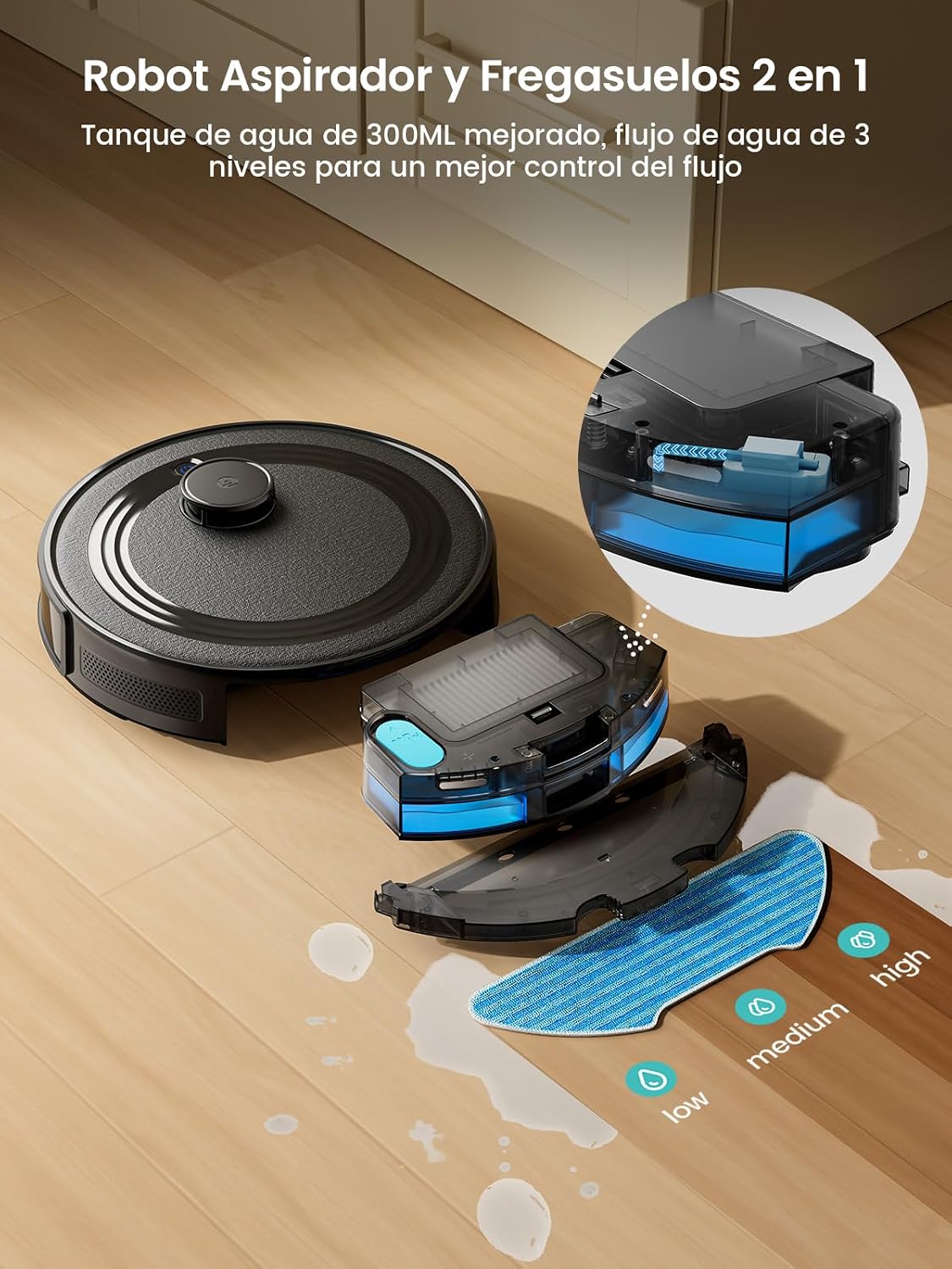 Lefant M2 Robot Aspirador y Fregasuelos 2 en 1, 160min Automático, 6000Pa, Navegación Láser, Evitación PSD, Limpieza Personalizada, Ideal para Limpiar Pelo de Mascotas y Suelos Duros, Negro