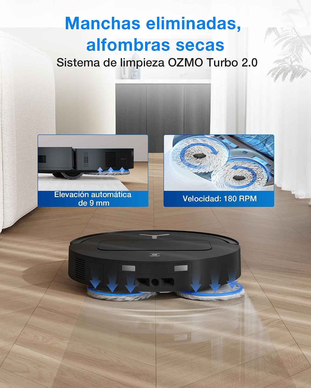 ECOVACS DEEBOT T50 Omni Gen3 Robot Aspirador y fregado, 25 000Pa, Cepillo mopa Extensibles, ZeroTangle 3.0, AIVI 3D 2.0, estación Omni Todo uno, Lavado con Agua Caliente a 75°C, Ultrafino 81mm, Negro