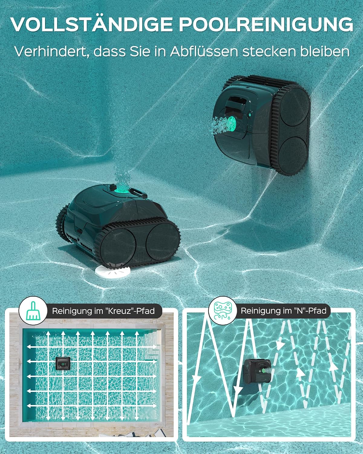 WYBOT C1-Plus Robot Piscina Limpiafondos y Paredes, para Piscinas enterradas y elevadas, 160min autonomía, Limpieza 4-en-1 (160m²), Navegación Inteligente & App, Negro Tinta