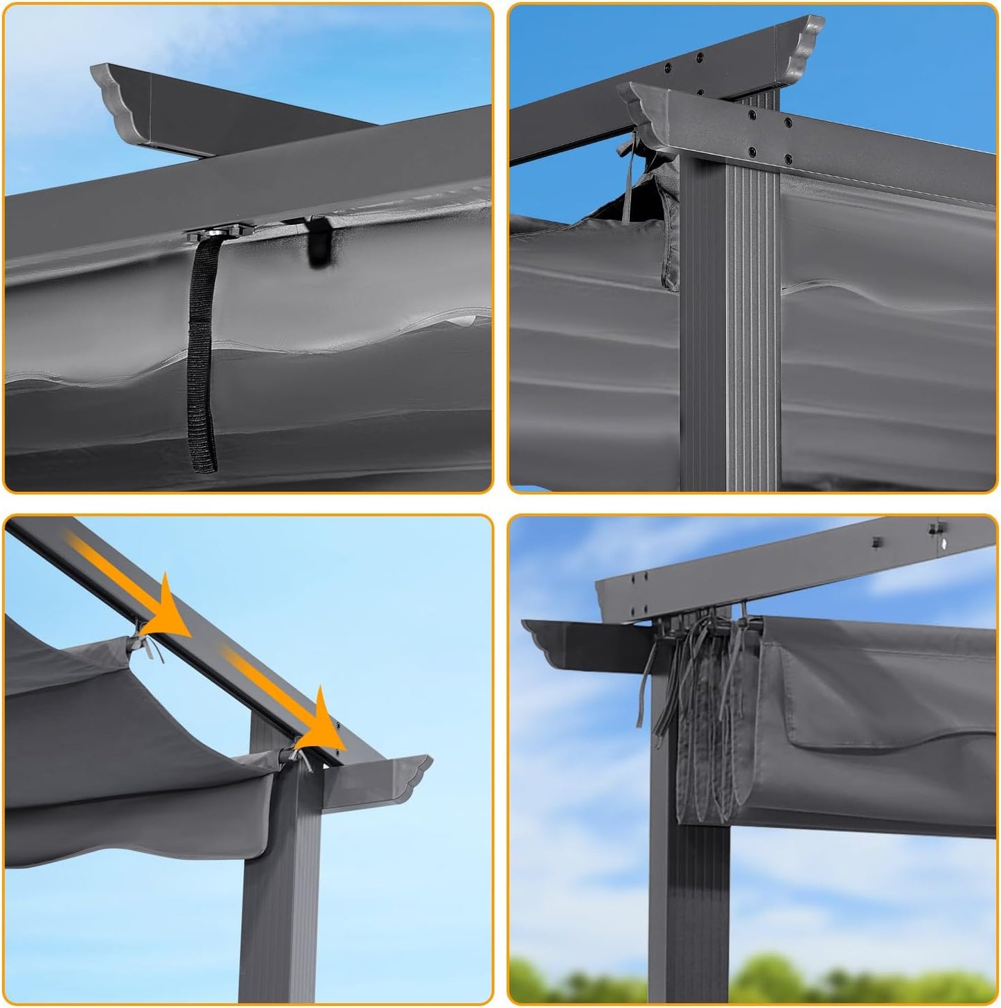 Angel Living Pérgola de Aluminio de 3 x 4 m con Techo retráctil, Pabellón con Diseño Elegante, Cenador con Tela de Poliéster Resistente al Agua y a UV, para Exteriores, Patio, jardín (Gris, 3 x 4)