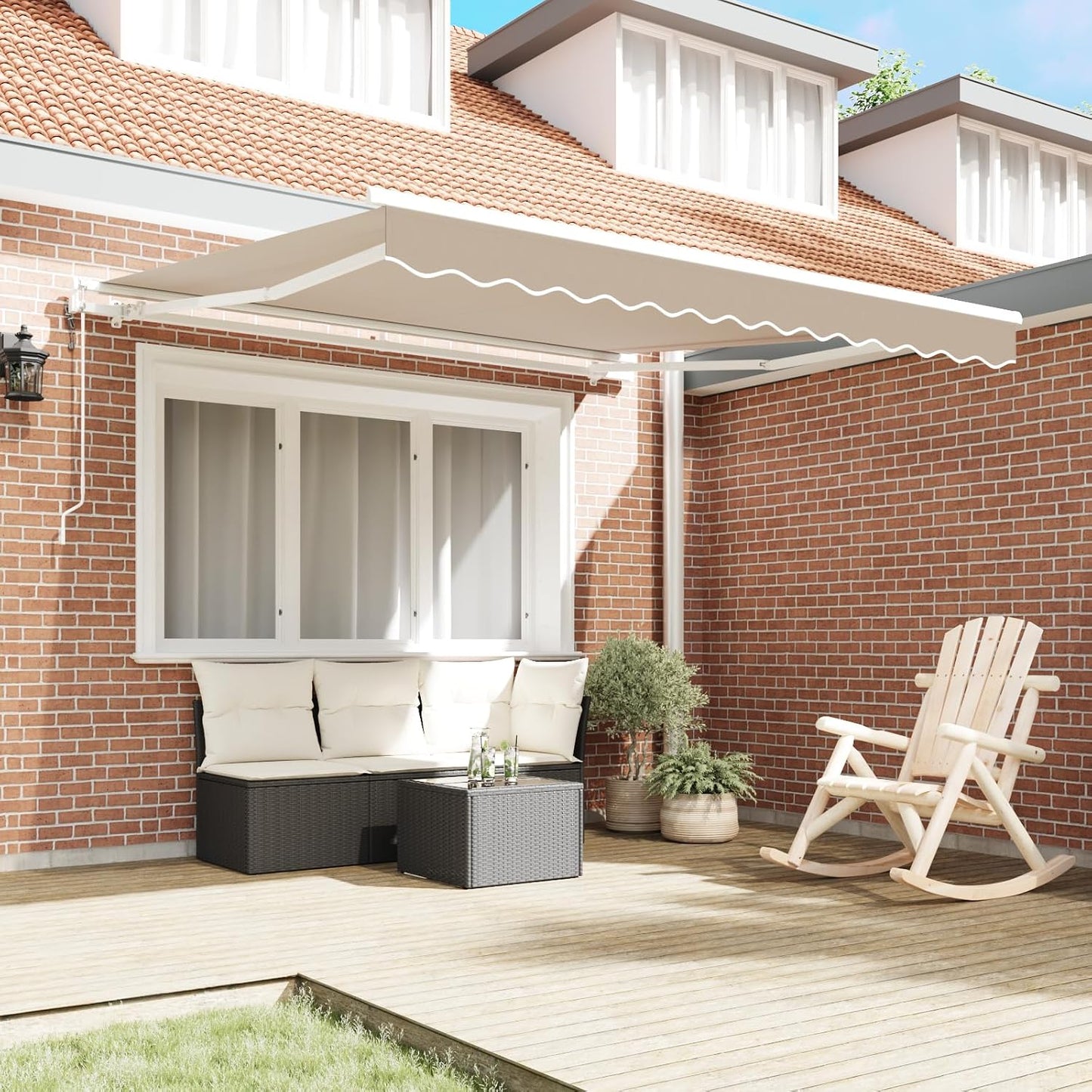 IKAYAA Toldo Motorizado 3 x 2.5 m, Toldo Electrico Exterior, Toldo Articulado Eléctrico con Mando a Distancia, Toldo Brazo Extensible para Terraza, Jardín, Beige