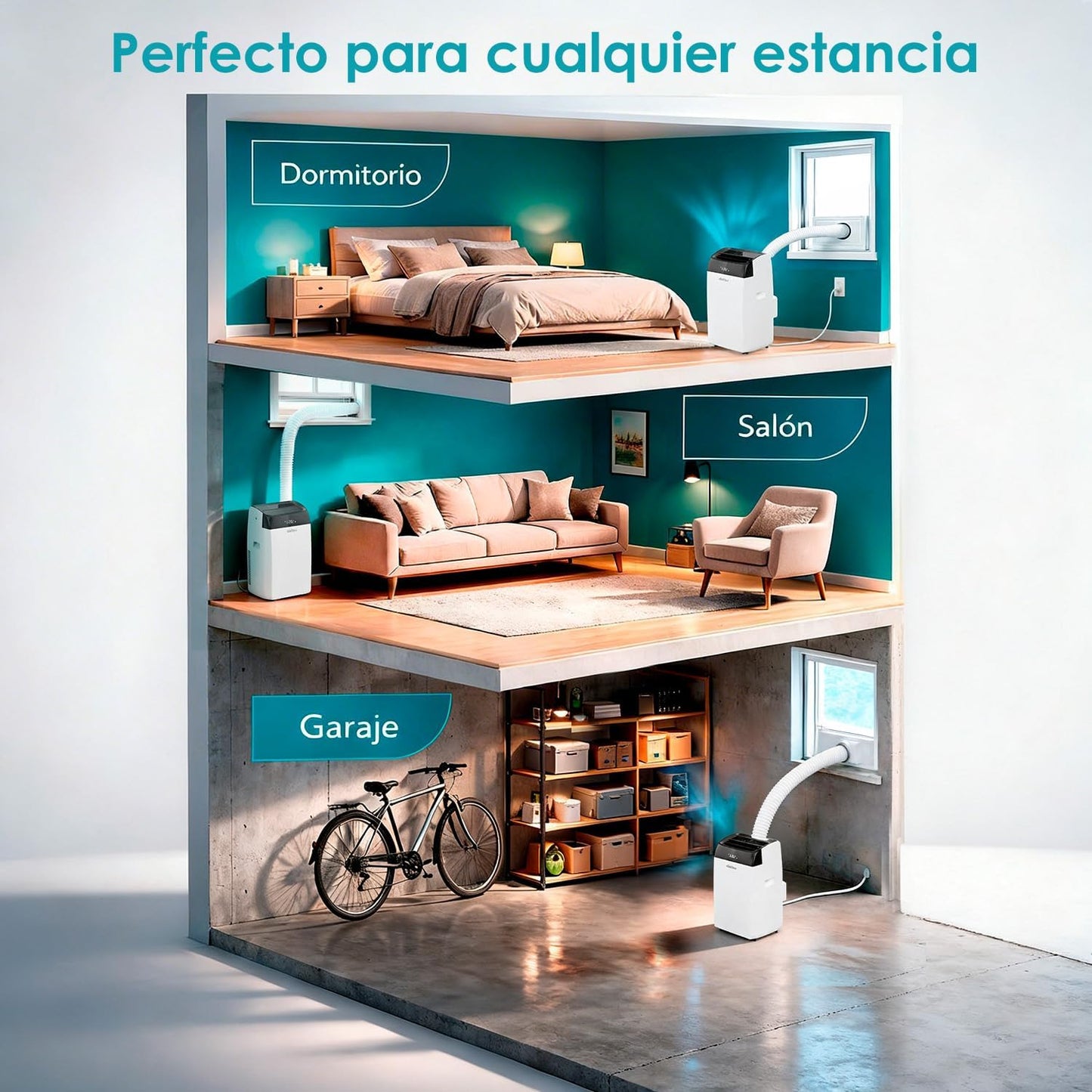 Daitsu Aire Acondicionado Portátil con Deshumidificador Alisios Premium APD 09FX2 | Mando a Distancia | Eficiente y Compacto para el Hogar y Oficina | Estancias hasta 22 m2.