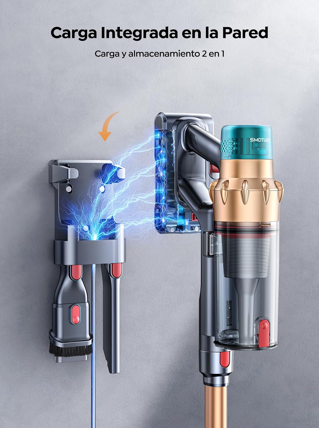 Aspiradora sin Cable 50KPa/600W/65Min(ECO), Aspiradora Escoba Vertical Potente con Cepillo para Colchón, Manguera 1M, Cepillo Anti-Enredo con Luz, Modo Automático, Carga Pared, Coche/Suelos/Alfombras