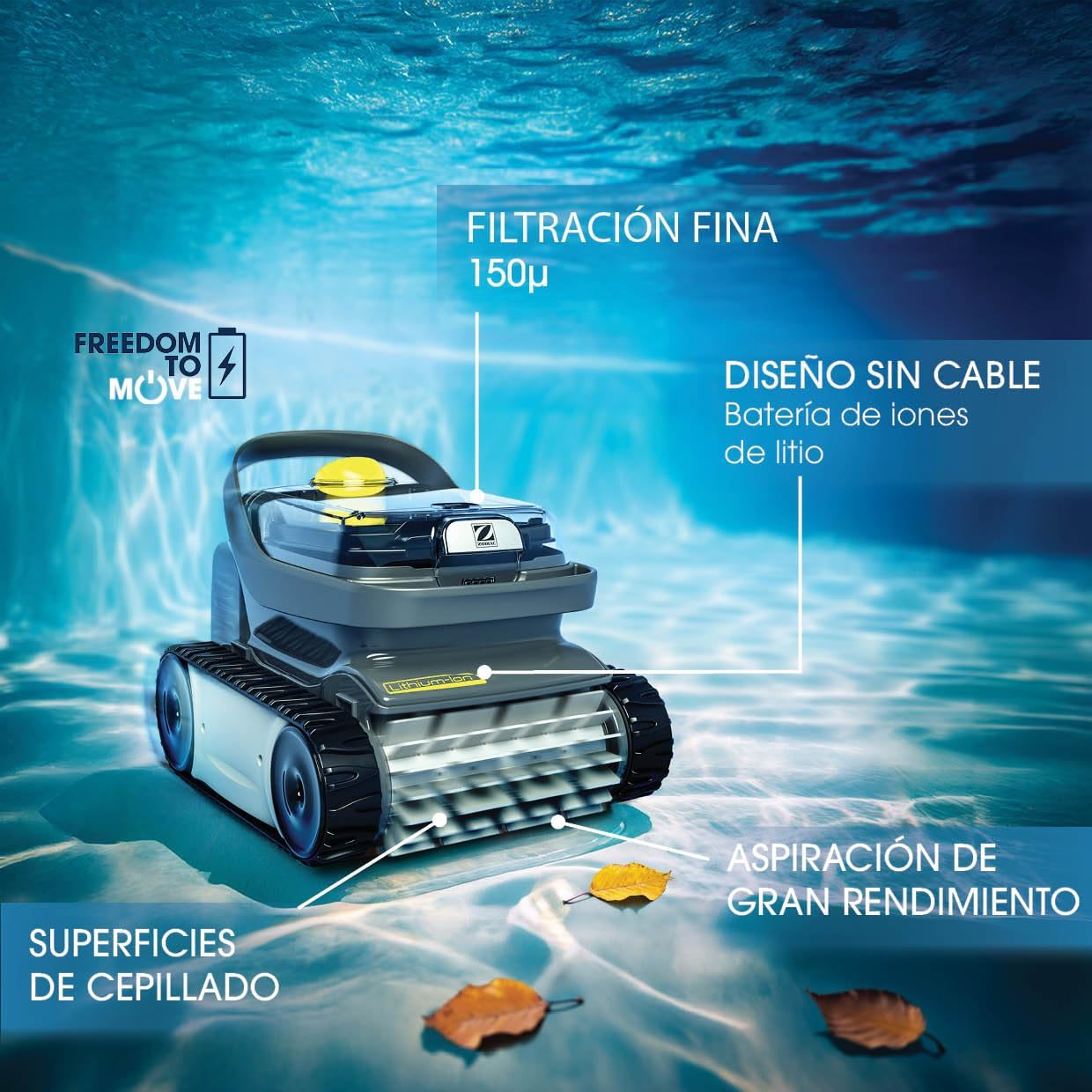 ZODIAC Pixel OP 32- Limpiafondos Piscina Automático. Robot para Limpiar Piscinas de hasta 8x4m. Batería de Litio, Ciclo de 2h, Filtración Fina, Ventana Transparente para Observar Suciedad