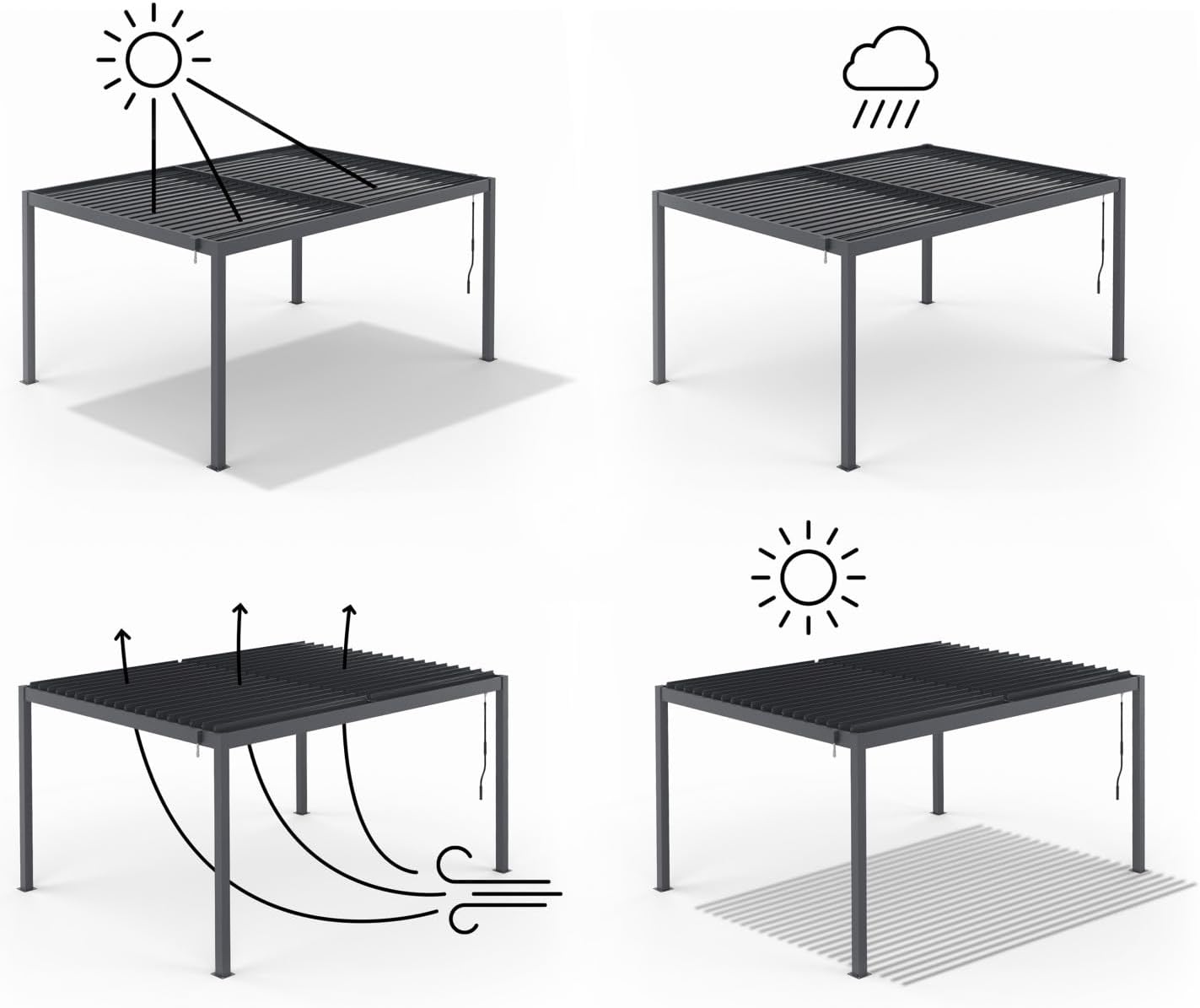 IDMarket – Pergola bioclimática cuchillas orientables 3 x 4 m, aluminio gris antracita