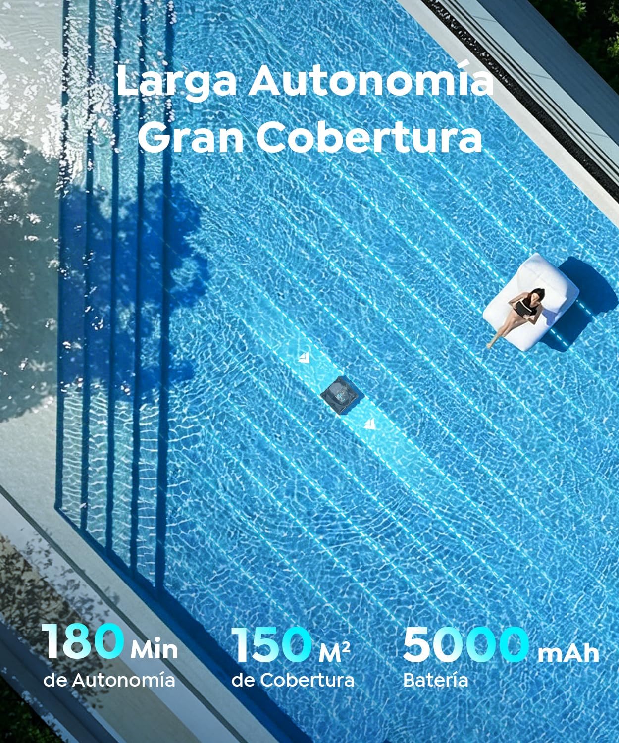 C1 Robot Piscina Limpiafondos y Paredes, Autonomía 180 min, Doble Filtración, 3 Motores, Control por App, Robot Limpiafondos Piscina Inalámbrico 150㎡, Azul Oscuro