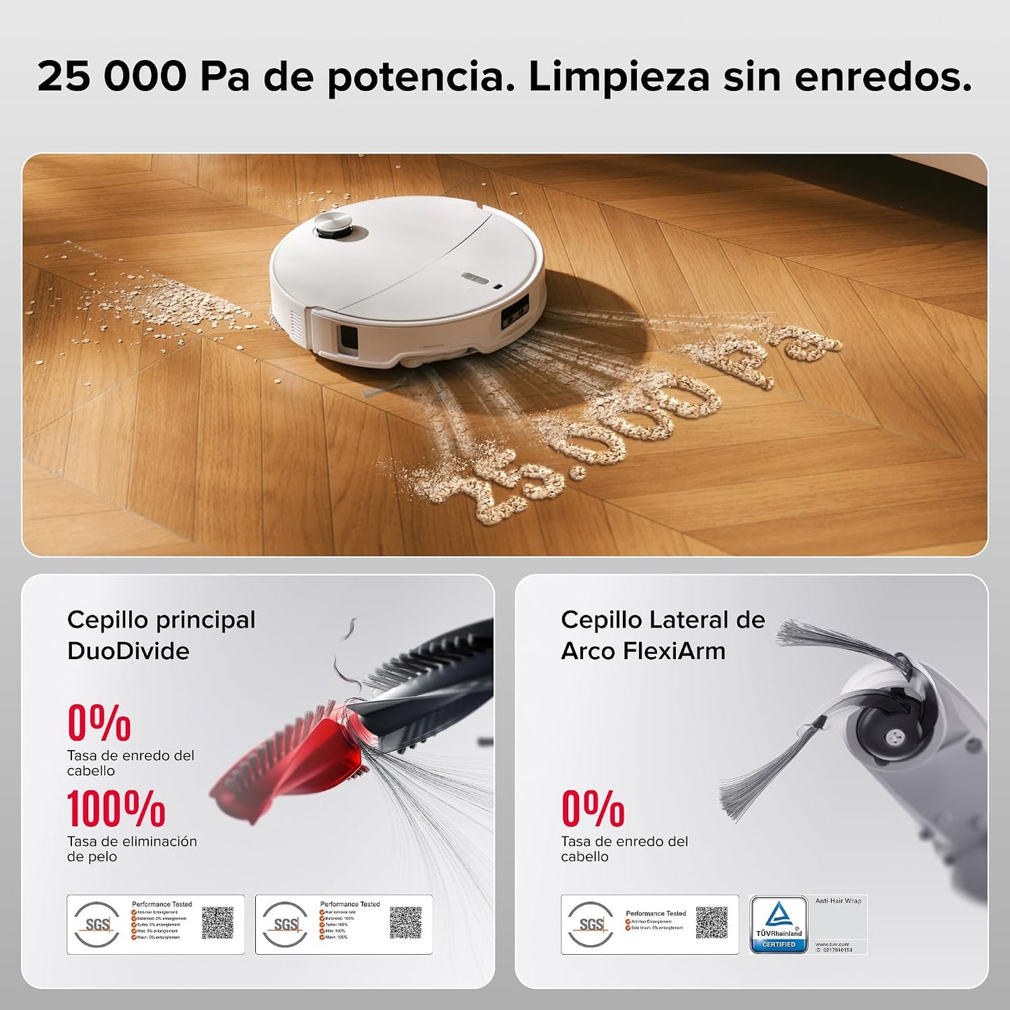 roborock Qrevo Curv 2 Pro Robot Aspirador y Fregasuelos, 25000 Pa, Zero-Enredos, Lavado Agua 100°C, Autolimpieza, Evita Obstáculos, Secado Automático, para Pelo de Mascotas