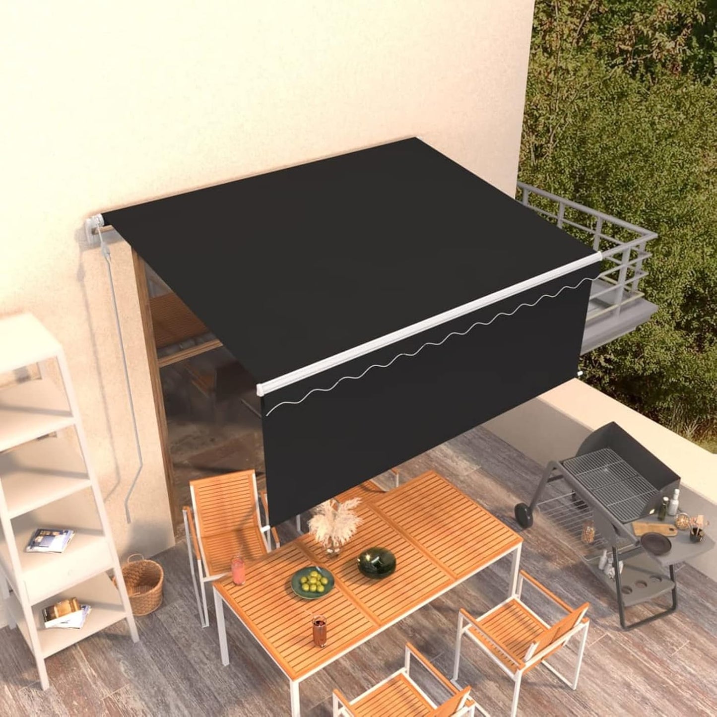 Toldo Motorizado 3 x 2.5 m con Persiana, Toldo Eléctrico y Manual Retráctil,Toldo Articulado Eléctrico con Mando a Distancia, Toldo Brazo Extensible para Terraza, Jardín Antracita
