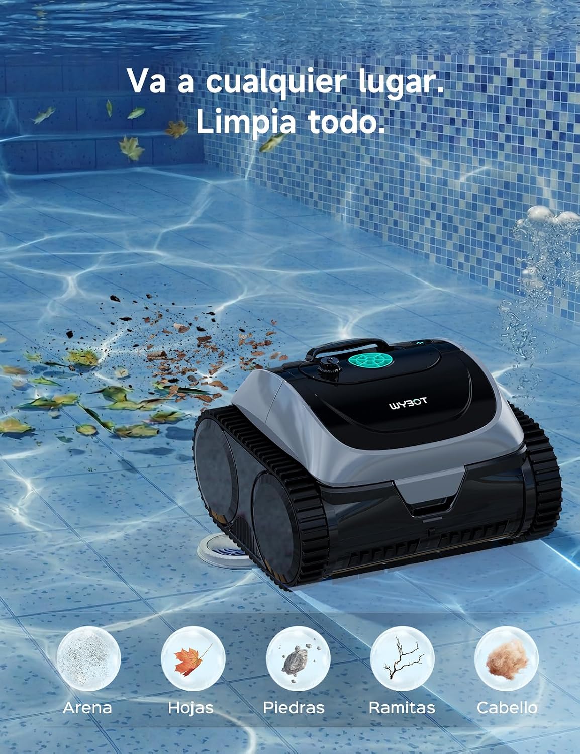 WYBOT C1-P Robot de Piscina y Robot limpiafondos Piscina, Robot Piscina limpiafondos y Paredes - 4 en 1 Aspirador sin Cable, succión Mejorada, 5 Modos, App, 155m² –Verde Acero Jade