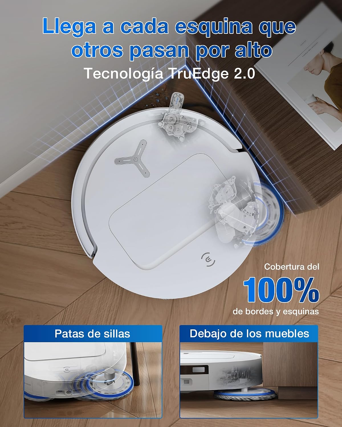 ECOVACS DEEBOT T50 Omni Robot Aspirador y mopa, 15.000Pa, Cepillo Lateral Extensible, ZeroTangle 2.0, estación Omni Todo en uno, mopa con Agua Caliente a 75℃ lultrafino de 81mm, Blanco
