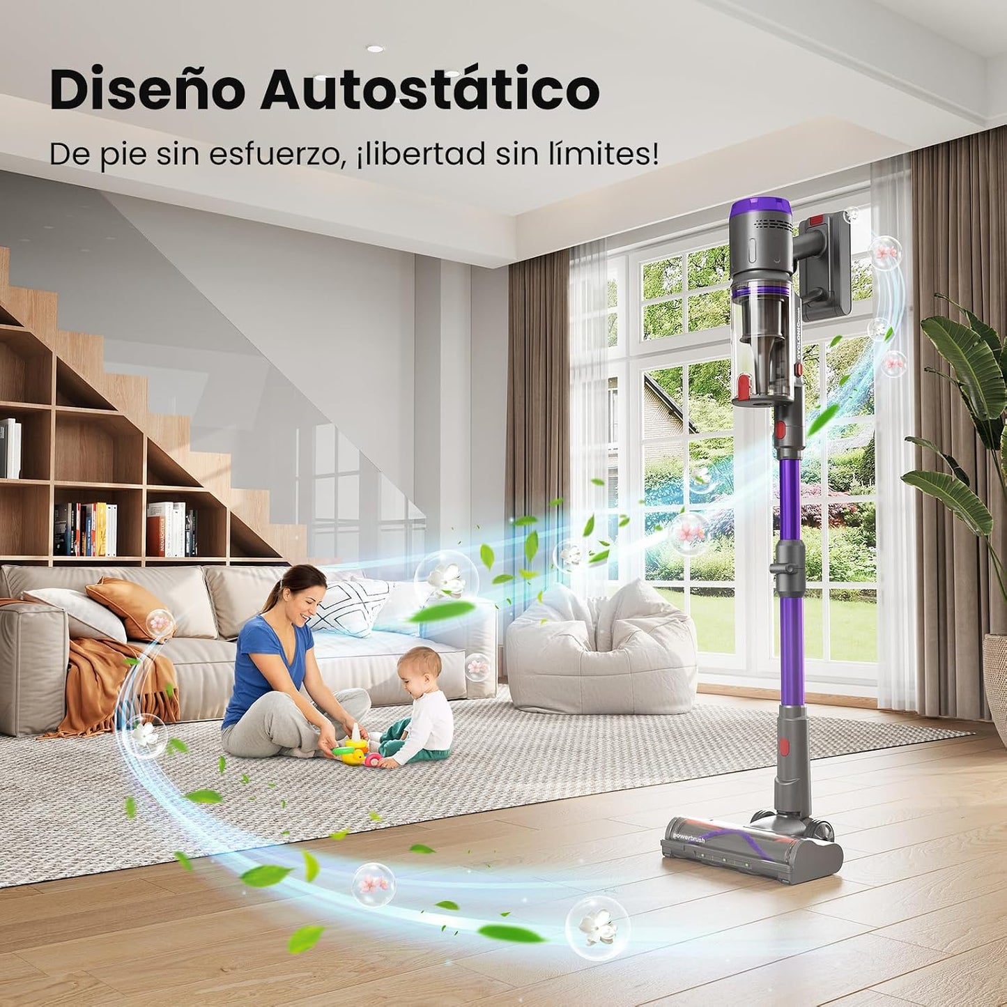 Aspiradora Sin Cable 58000Pa/600W/75Min, Escoba Aspiradora sin Cable con Brazo Flexible, Tubo Flexible de 1 m, Boquilla Mini FurTornado™, Ideal para Suelos, Alfombras y Pelo de Mascotas