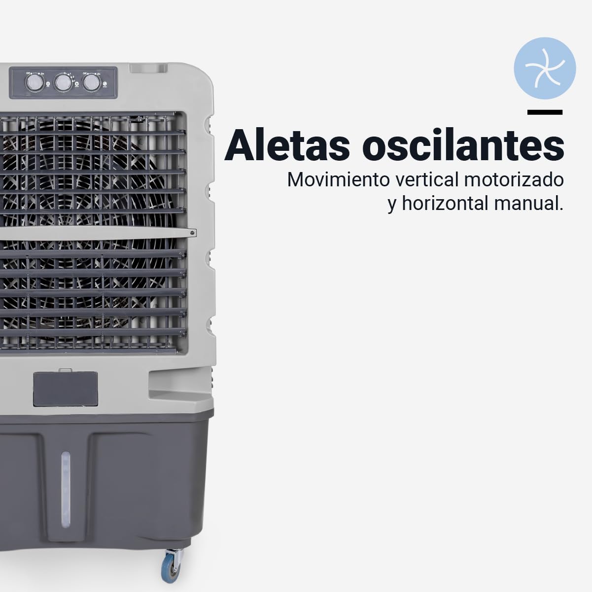 UNIVERSALBLUE Climatizador Modo Evaporativo y Frío Portatil | Aire Acondicionado Natural | x3 Packs de hielo | Capacidad 120L | 3 Velocidades | Silencioso | 10.000 m³/h | Superficies de 80 m²