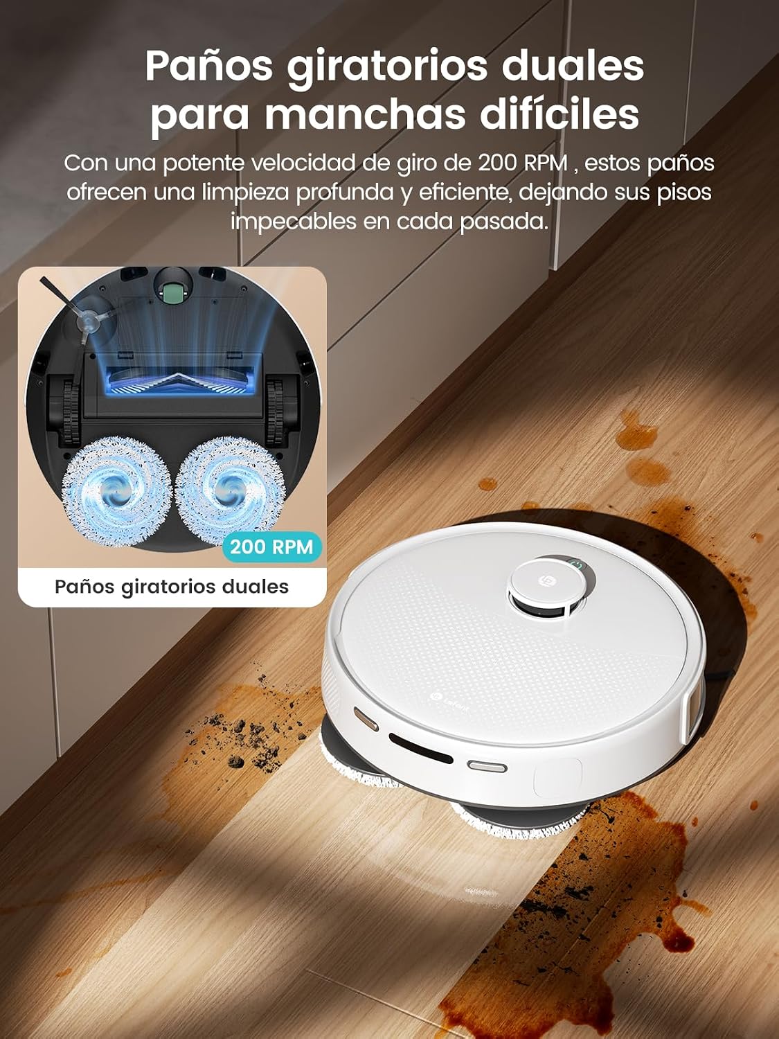 Lefant M3 Robot Aspirador y Fregasuelos, 12000Pa, 220min, Auto-Lavado/Secado, Vaciado Automático 3,2L, Fregona Dual Giratoria, Navegación dToF, para Mascotas, Cepillo Anti-Enredos, WiFi/App/Alexa
