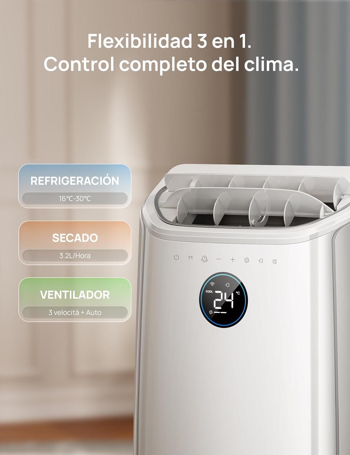 DREO Aire Acondicionado Portátil de 10000 BTU para Habitación, Refrigeración sin Drenaje, Silencioso, Control por Aplicación/Voz, Temporizador de 24 Horas, con Ventilador y Deshumidificador