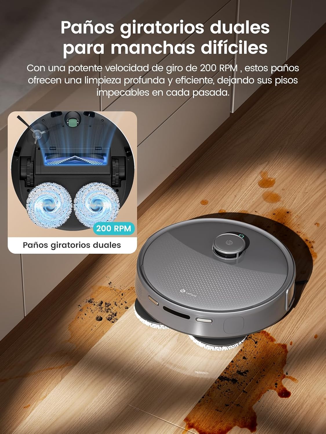 LEFANT M3 Max Robot Aspirador y Fregasuelos, Todo-en-Uno 20000 Pa, 210min, Auto-Lavado/Secado Mopa, Auto-Vaciado 3,2L, dToF Navegación Láser, Evita Obstáculos, WiFi/Alexa/App/i Watch, 2.4G & 5GHz WiFi