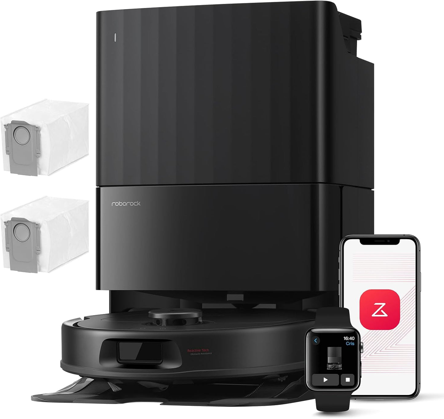 roborock Robot Aspirador QV 35A Set, 8000Pa de succión, Dos mopas giratorias elevables, cepillos antienredos, tecnología reactiva para Evitar obstáculos, navegación y mapeo,Negro