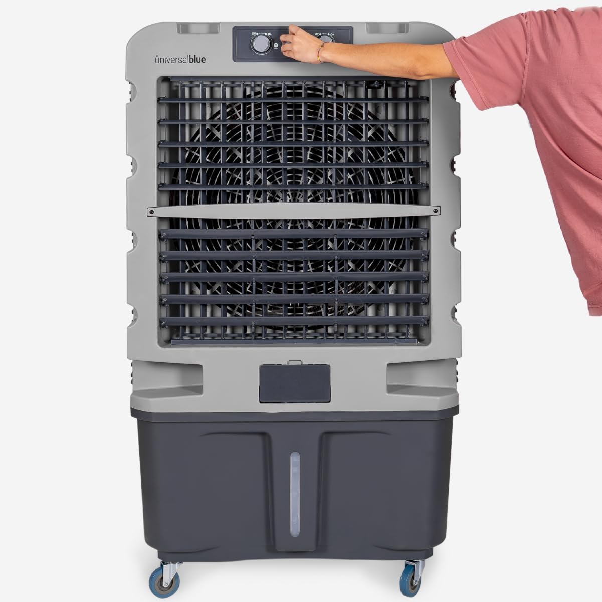 UNIVERSALBLUE Climatizador Modo Evaporativo y Frío Portatil | Aire Acondicionado Natural | x3 Packs de hielo | Capacidad 120L | 3 Velocidades | Silencioso | 10.000 m³/h | Superficies de 80 m²