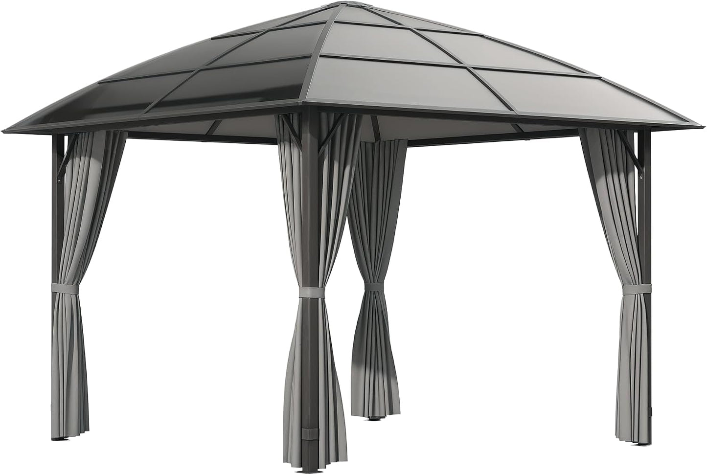 Outsunny Pérgola de Jardín Pabellón 3 x 3 m Estructura de Aluminio y Metal Techo de Policarbonato UV 60+ Impermeable con Paredes Laterales y Cortinas Deslizantes Gris Oscuro