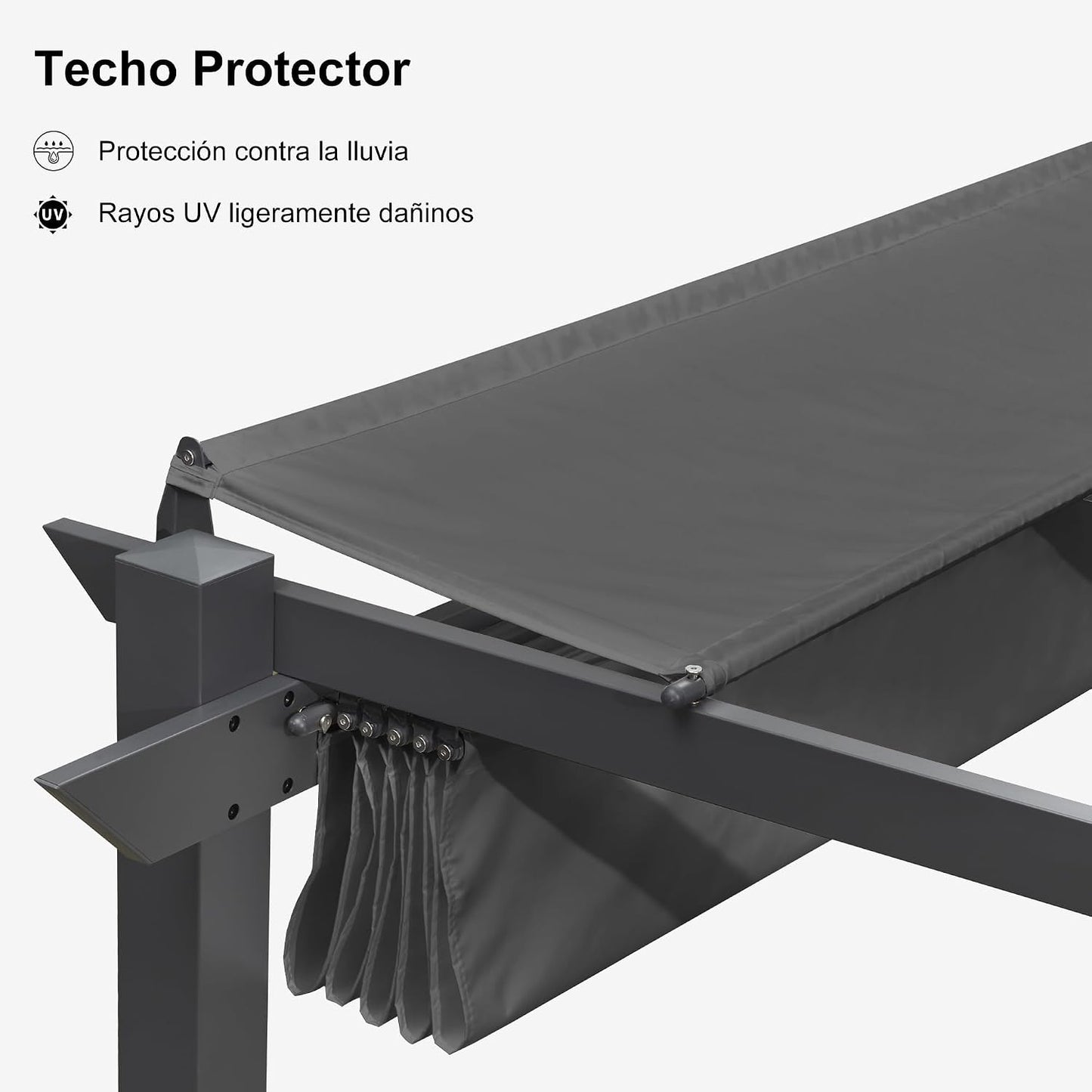 PURPLE LEAF Pergolas de Jardin Aluminio Cenadores para Jardin 3 x 4 M pérgolas con Techo Retráctil Tela para Camping Fiesta Celebraciones, Gris