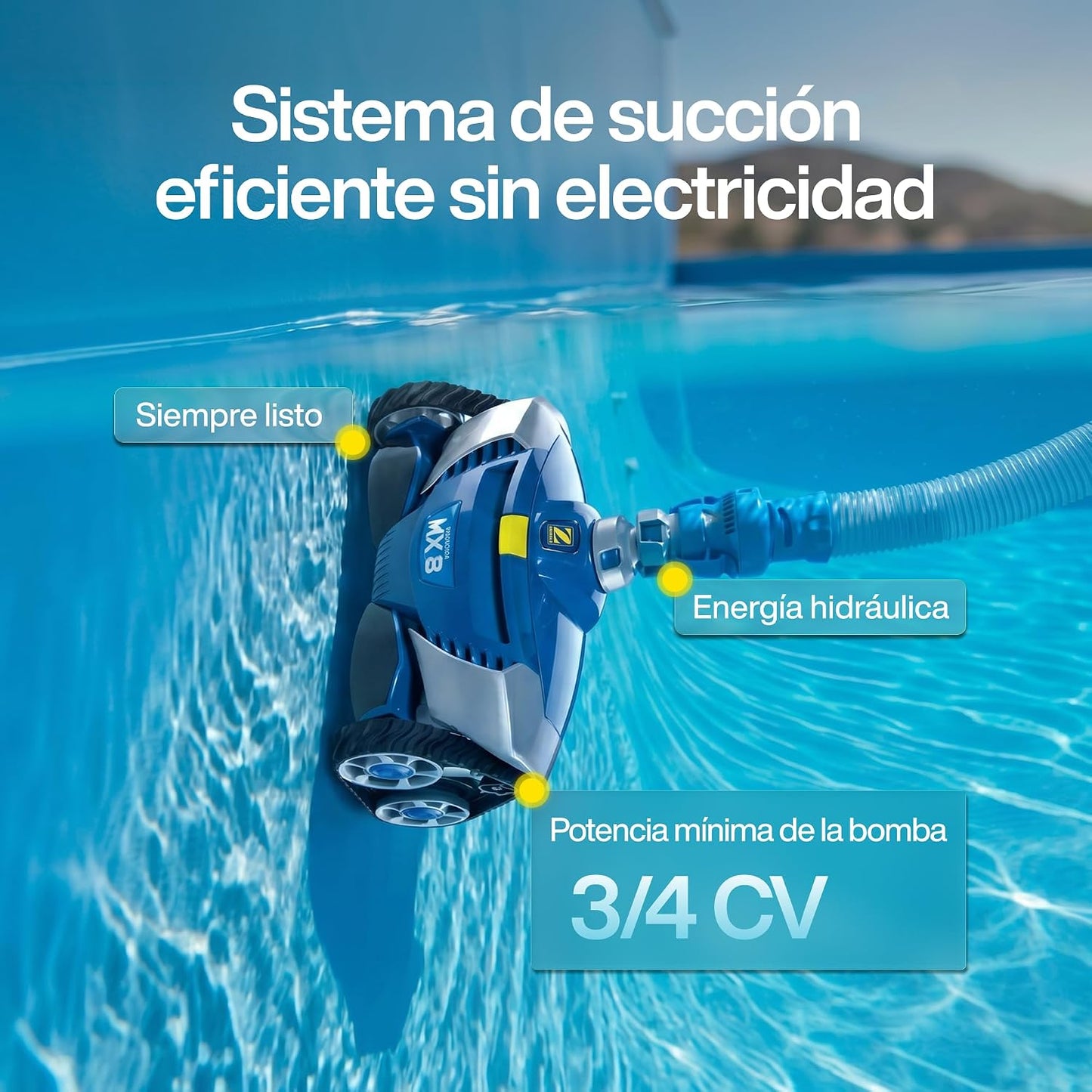 Zodiac MX8, Robot limpiafondos hidráulico para Piscinas enterradas de hasta 12 x 6 m