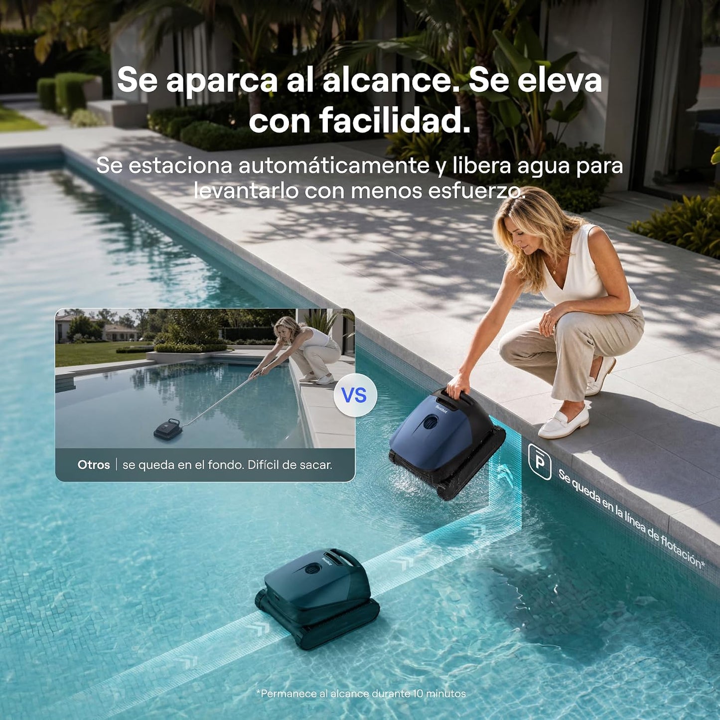 (2026 Nuevo) Beatbot Sora 10 Robot Piscina limpiafondos y Paredes, Plataformas y línea de flotación, 25700 LPH, Estacionamiento línea flotación, 5l residuos,Controllo App,Piscinas enterradas/elevadas