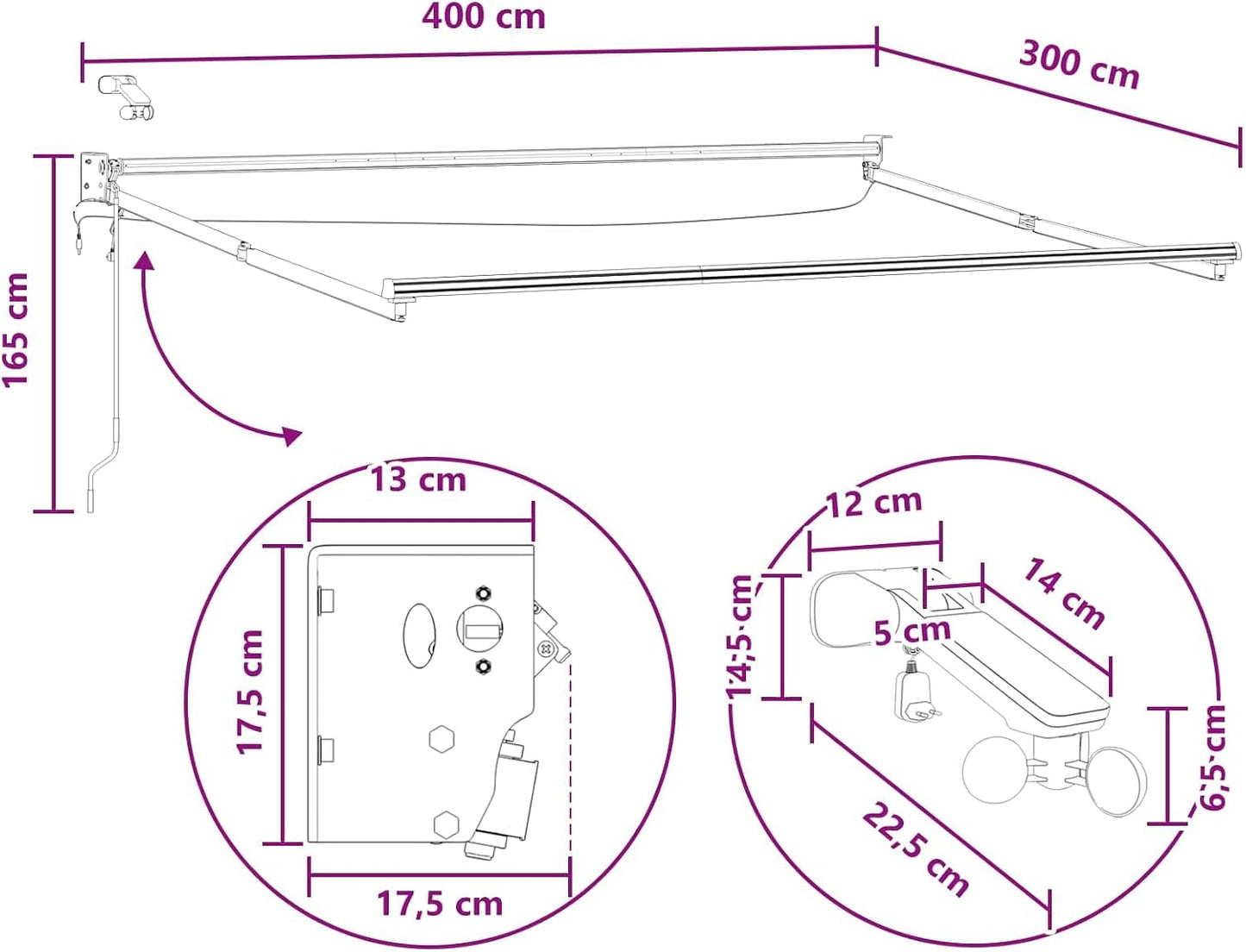 VidaXL - Toldo retráctil eléctrico (100% poliéster, aluminio, toldo eléctrico automático, moderno, retráctil, con LED, cobertizo exterior, sombra funcional