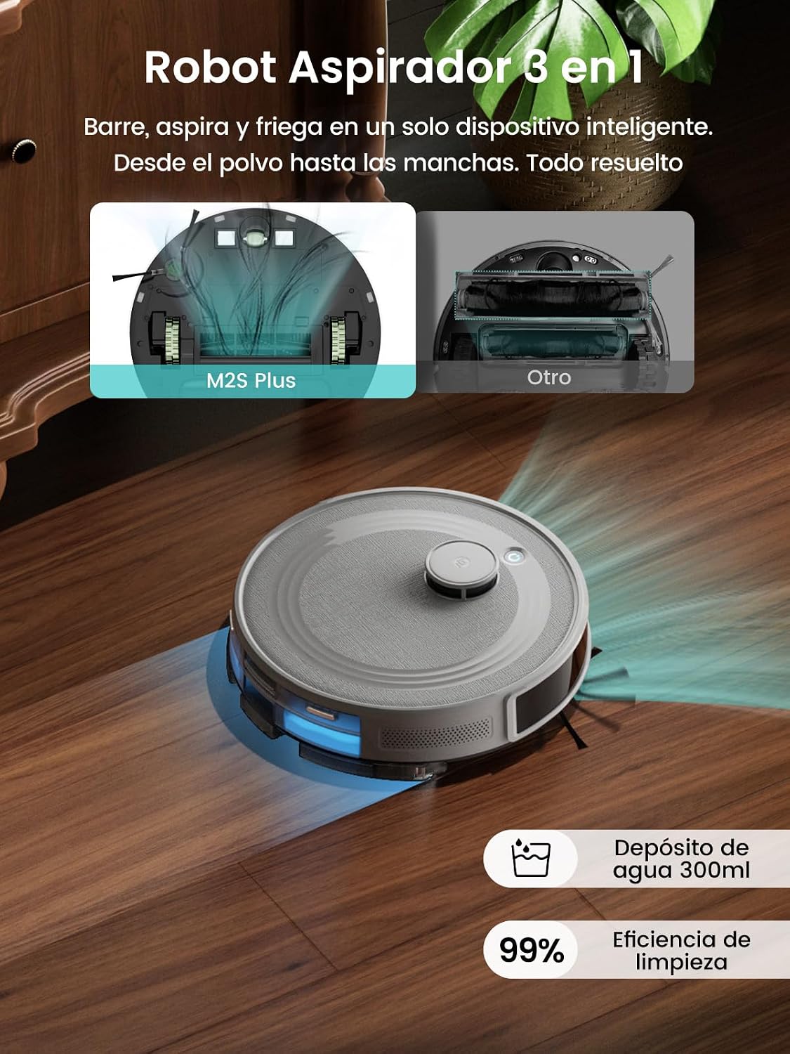 Lefant M2S Plus Robot Aspirador y Fregasuelos Lavador con Estación, 10000Pa, 240min, Navegación dToF, Aspirador Automático Polvo, Evasión de Obstáculos, Alexa/App/WiFi, Gris