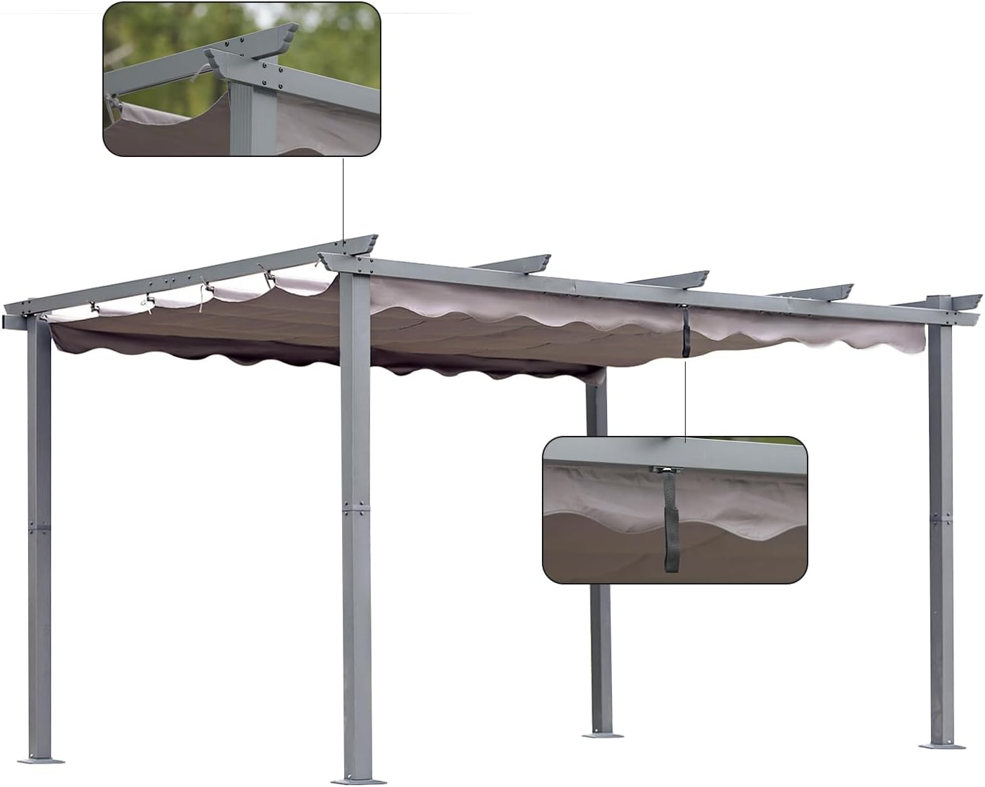 [Actualizado] Angel Living Pérgola de Aluminio con Techo Retráctil, Pabellón con Diseño Elegante, Cenador con Tela de Poliéster Resistente al Agua y a UV, Uso para el Exterior (3 x 4, Gris)