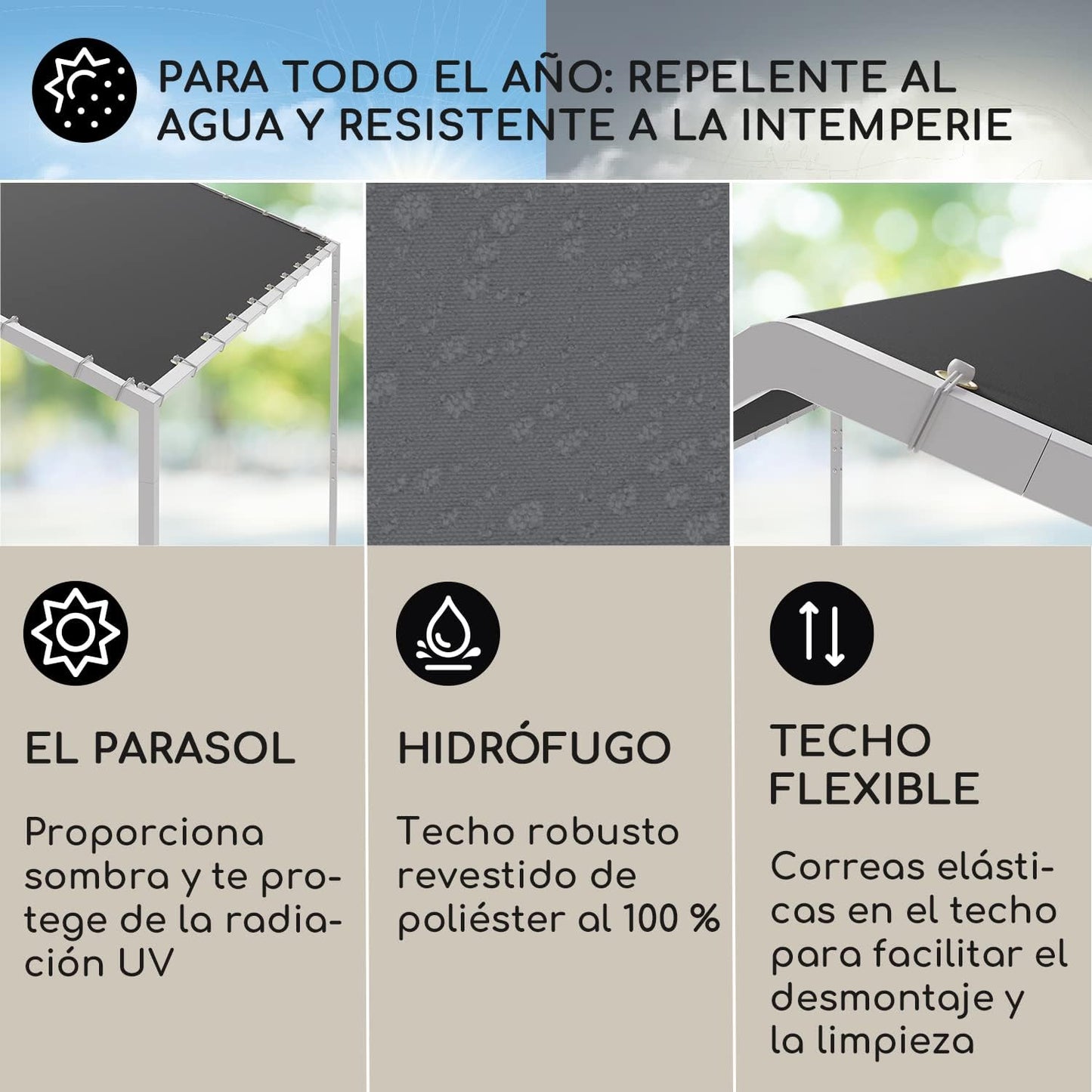 Blumfeldt Pergola con Techo 3 x 3 m, Pergolas de Jardin con Marco de Aluminio, Toldos Resistente al Aire e Impermeable, para Jardín, Patio, Terraza o BBQ, Cenadores Resistentes con Protección UV 50+