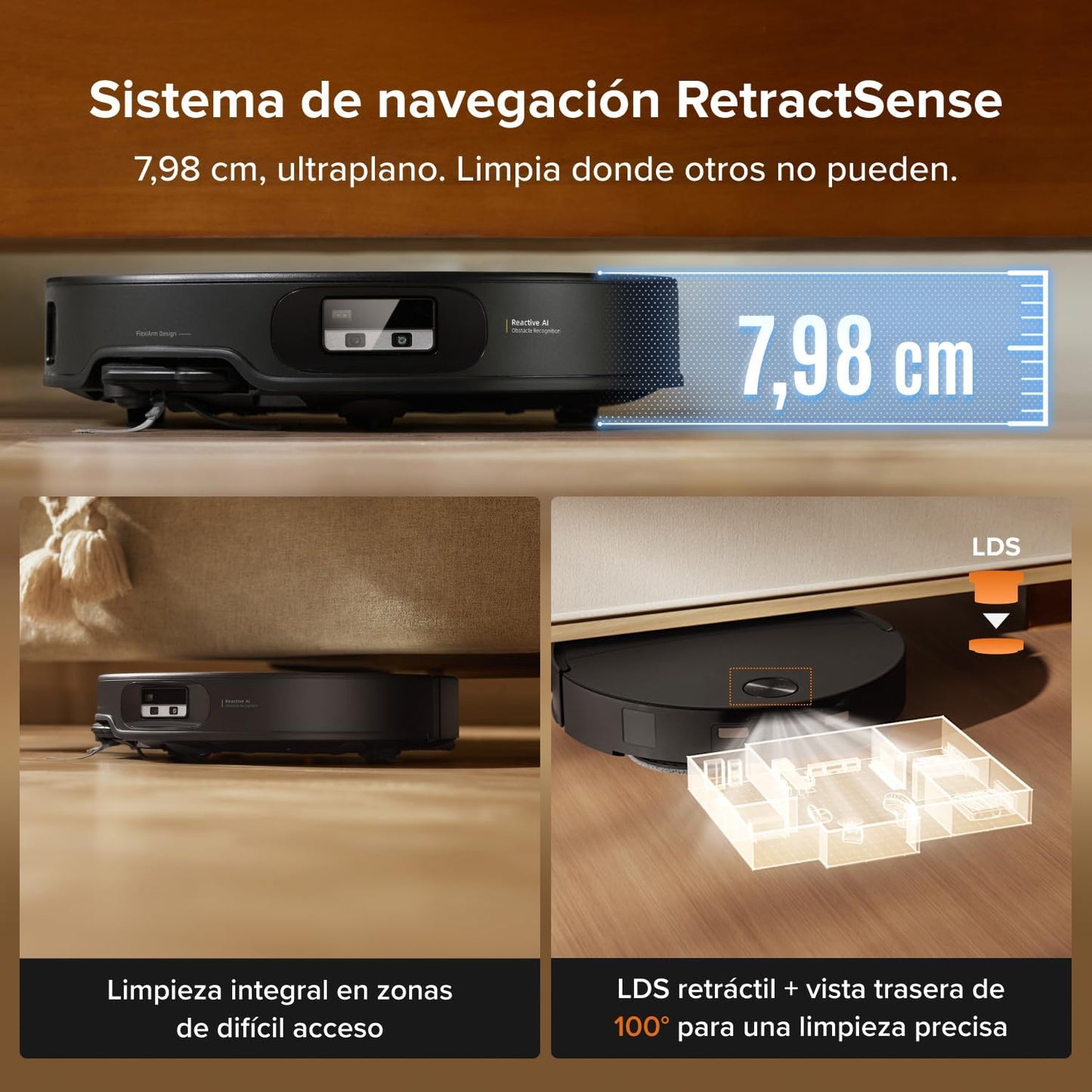 roborock Qrevo Edge 2 Robot Aspirador, Succión de 25000 Pa, 7,98 cm Ultrafino para Espacios Reducidos, Base Todo en Uno, Sistema antienredos, Evitación de 280+ Tipos de Obstáculos, Negro