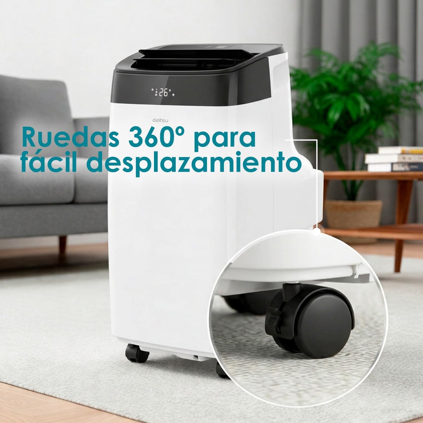Daitsu Aire Acondicionado Portátil con Deshumidificador Alisios Premium APD 09FX2 | Mando a Distancia | Eficiente y Compacto para el Hogar y Oficina | Estancias hasta 22 m2.
