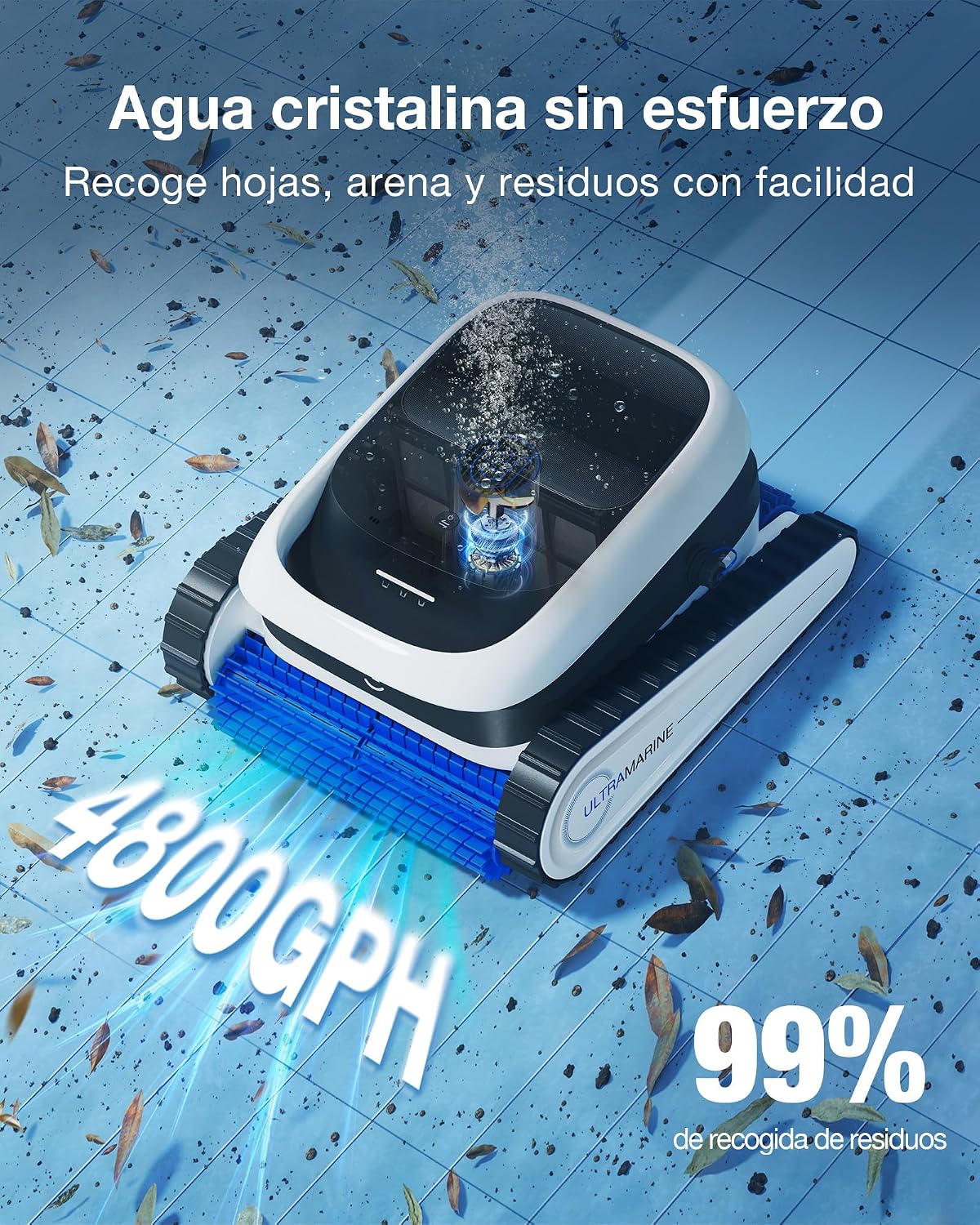 ECOVACS Ultramarine P1 Robot Piscina, Batería de 180min, hasta 180m², Succión UltraPure de 4800 GPH, Control por App., Filtro de Doble Capa, Navegación SmartNavi