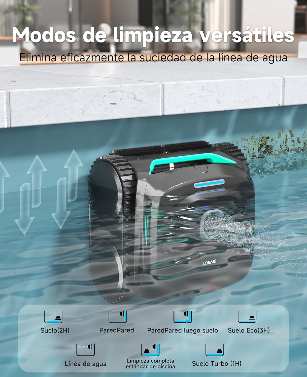WYBOT C2 – Robot Limpiafondos Inalámbrico, 3 Motores, Doble Filtración, Limpieza De Fondo, Paredes Y Línea De Agua, Autonomía 180 Min, para Piscinas Enterradas hasta 150㎡, con App(Verde carbón-Gris)