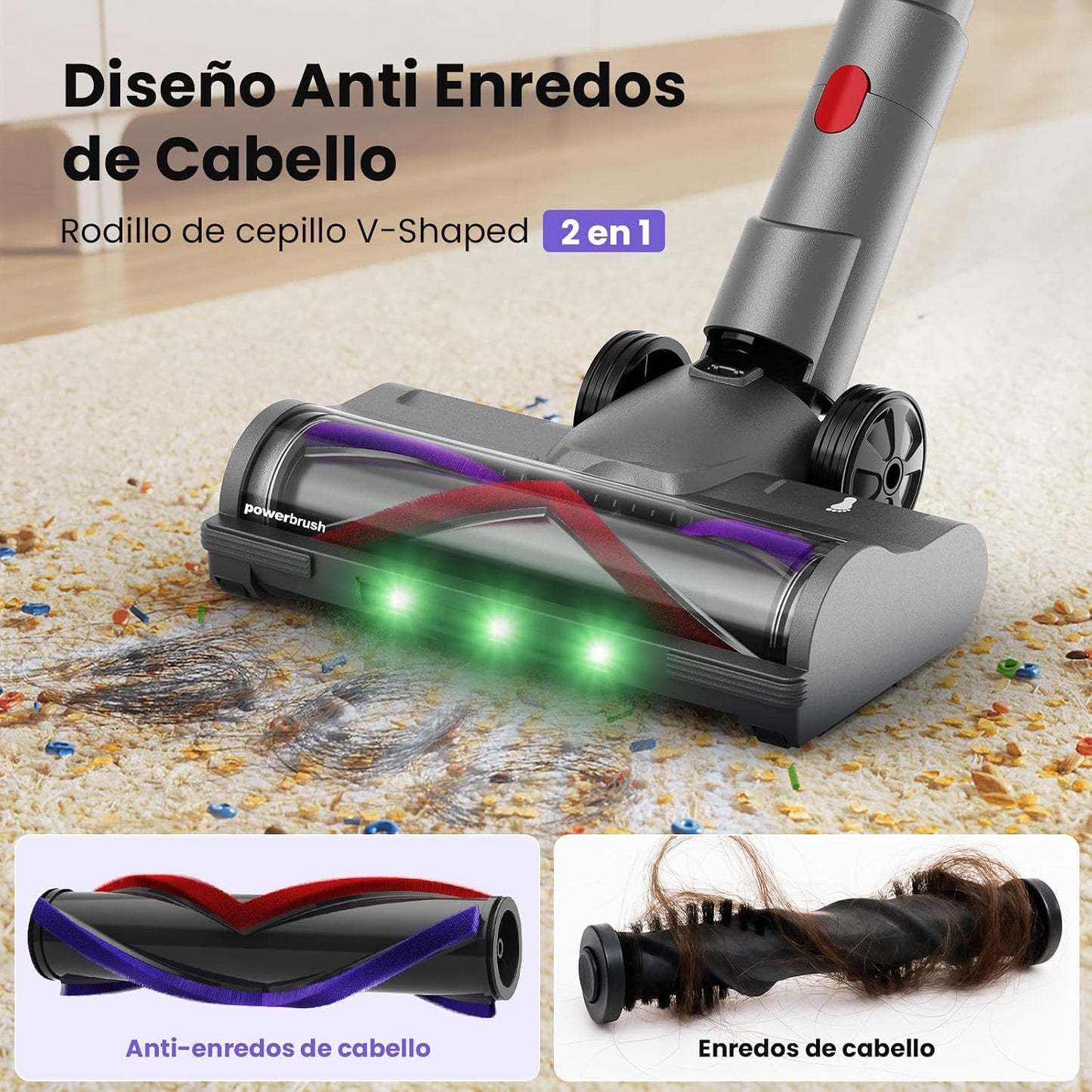 Aspiradora Sin Cable 58000Pa/600W/75Min, Escoba Aspiradora sin Cable con Brazo Flexible, Tubo Flexible de 1 m, Boquilla Mini FurTornado™, Ideal para Suelos, Alfombras y Pelo de Mascotas