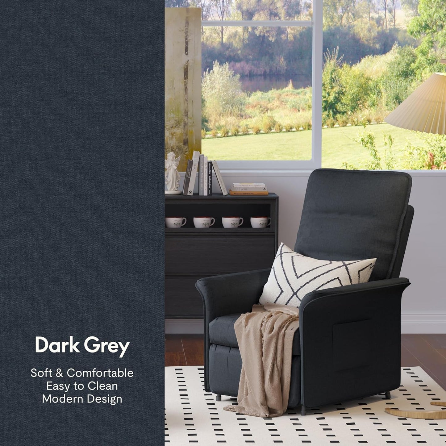 FLEXISPOT Sillón de Relax Eléctrico con Respaldo Ajustable, Reclinable de 105° a 155°, Sillon Reclinable, Sofá Relax Ergonómico Sillón para Dormitorio, Salón y Cine en casa (Gris Oscuro)