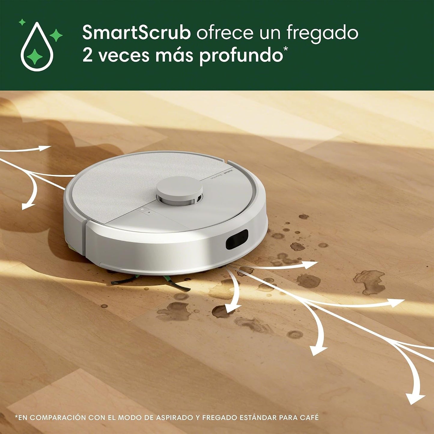 iRobot Roomba Plus 405 Combo con Base AutoWash multifunción y autolimpiable, Lavado y Secado mopas DualClean elevables, Clearview LiDAR,75 días de autovaciado, Doble fregado con SmartScrub, App_B