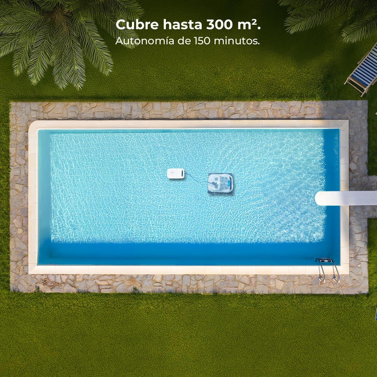 Cecotec Robot Limpiapiscinas para Fondos, Paredes, Línea de Flotación y Superficie Conga Pooldroid 10000 TotalClean AquaSkater. 300m2, Limpieza Ordenada, Autonomía 150mins, Capacidad 4L, App y Mando
