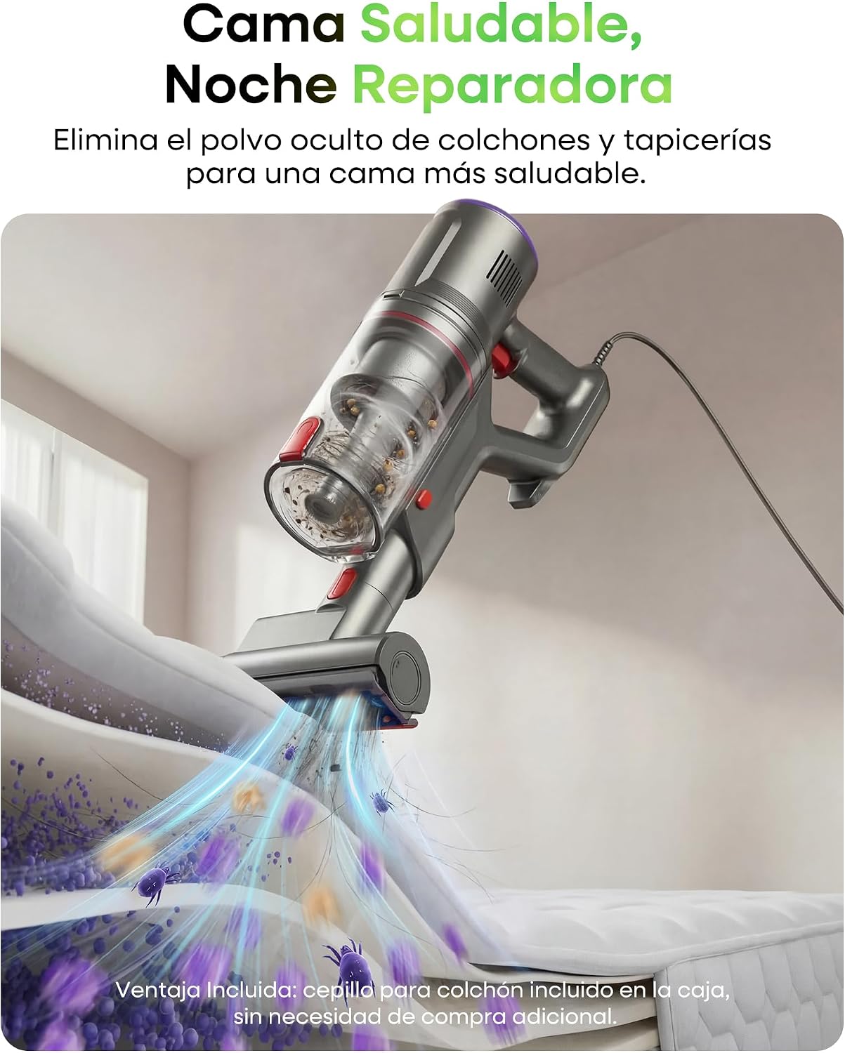 FAMIVAC FV2 Aspiradora con Cable, 65Kpa/600W Aspirador Potente con Cepillo para Colchón, 1,3KG Ligera, Cable 7M, 1,5L, Cepillo Antienredos & Autoportante para Alfombras, Suelos, Pelos de Mascotas