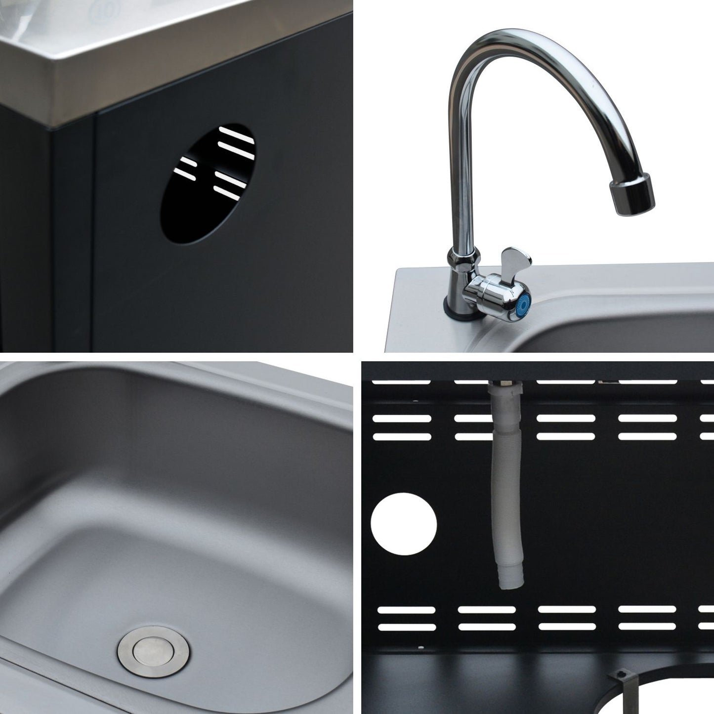 Cocina Exterior De Acero Con Fregadero De 80cm, Negro