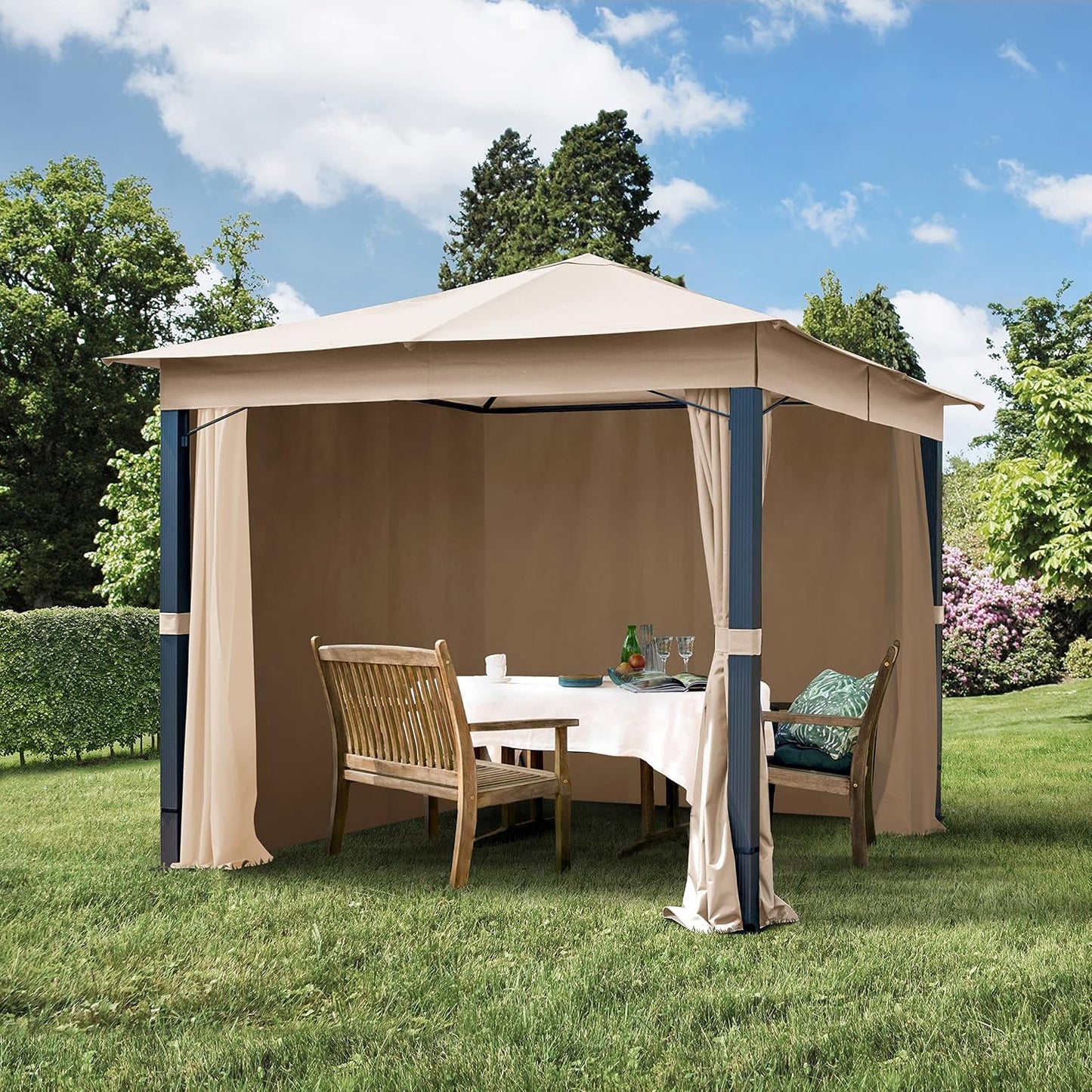 Cenador de jardín 3x3 m ALU Premium Aprox. 220g/m² Lona de Techo Cenador Impermeable 4 Lados cenador de jardín Topo Claro Aprox. 9x9 cm Perfil