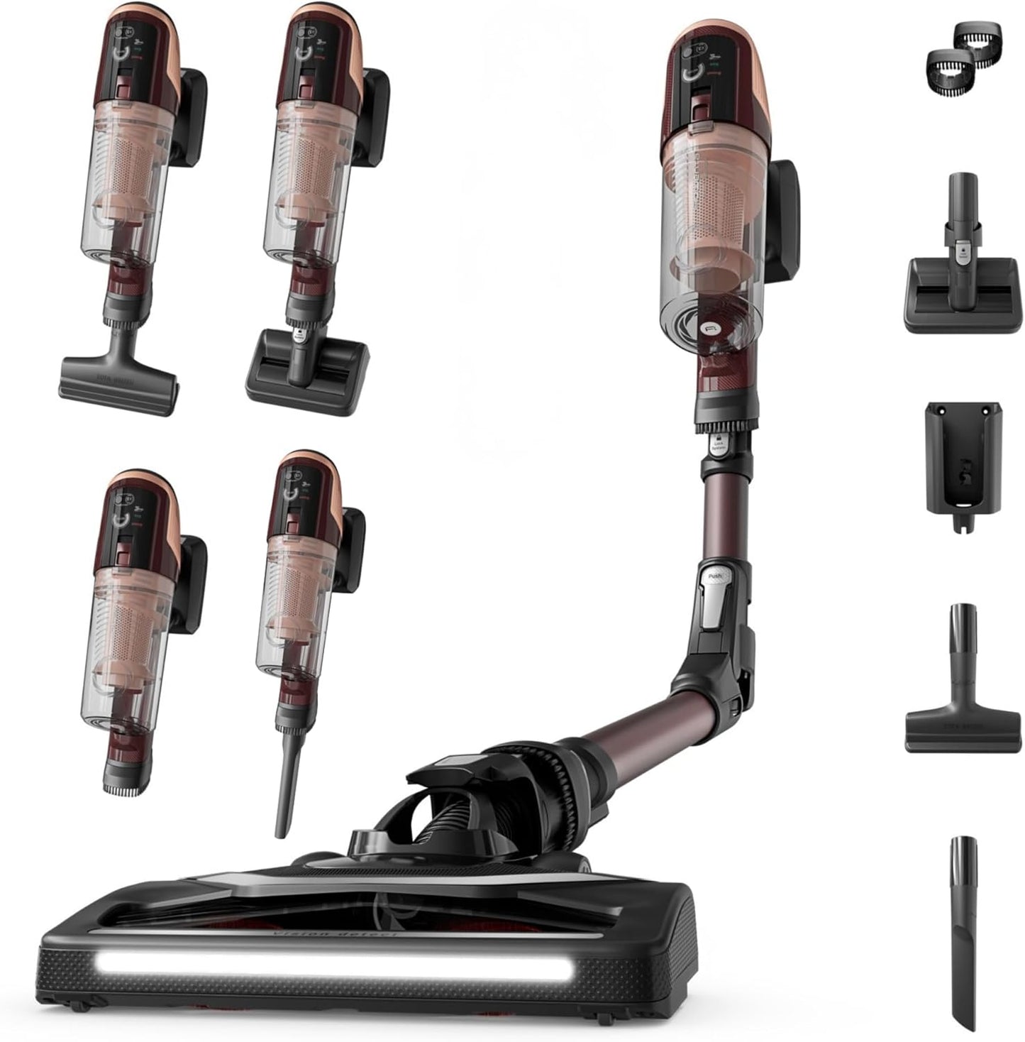 Rowenta X-Pert 6.80 Flex, Aspiradora Escoba Sin Cable, Autonomía de hasta 60 Minutos, con Luces led, Limpieza 4 en 1, Ligera, Smart Control Display, Modelo Animal Flex, Burdeos, RH6493E0