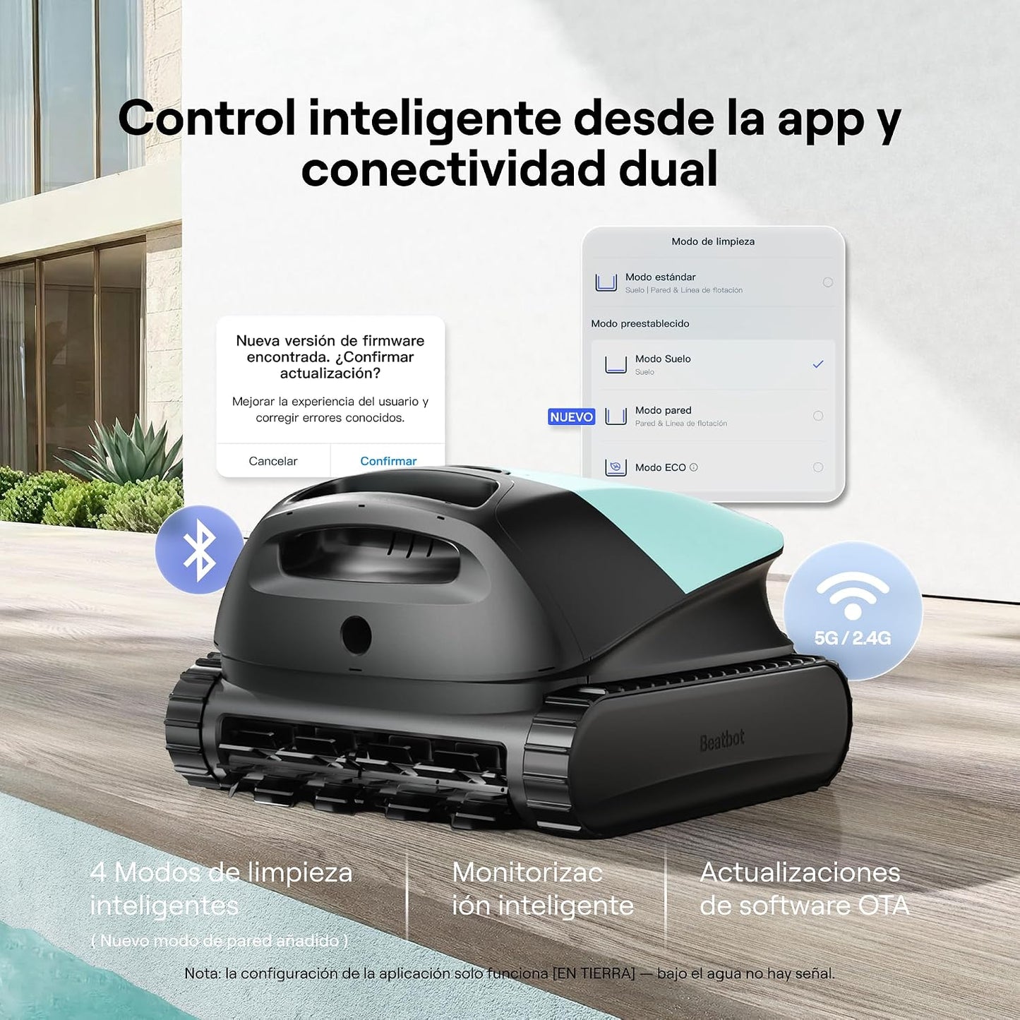 Beatbot (2026 Nuevo) Sora 10 Robot Piscina limpiafondos y Paredes, Plataformas y línea de flotación, 25700 LPH, Estacionamiento línea flotación, 5l residuos,App,Piscinas enterradas/elevadas,Mint
