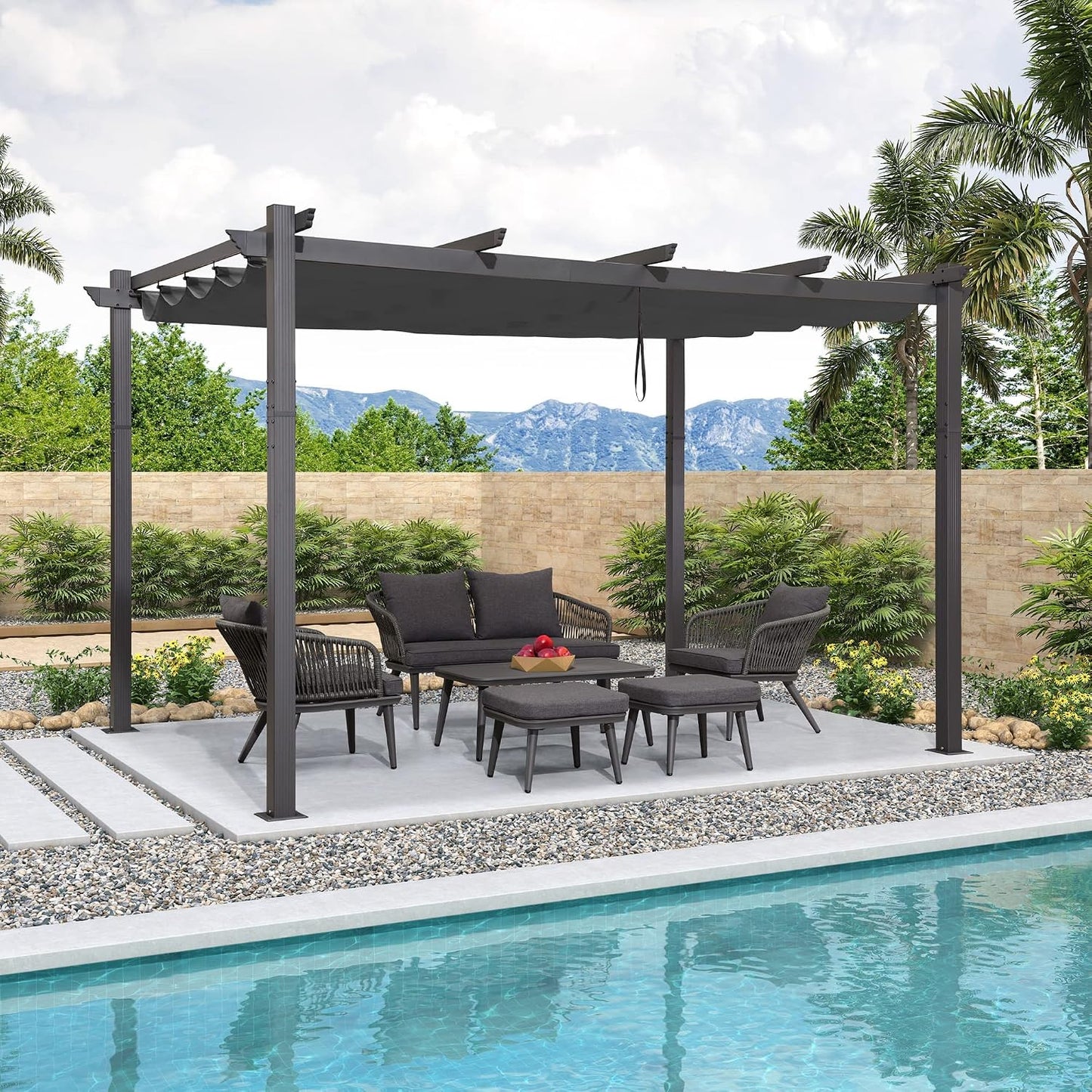 PURPLE LEAF Pergolas de Jardin Aluminio Cenadores para Jardin 4 x 3 M Pérgolas con Techo Retráctil Tela para Camping Fiesta Celebraciones, Gris