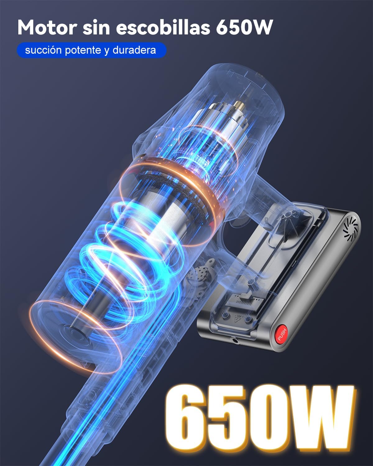 H9 Aspiradora Sin Cable, Aspiradora Potente 58Kpa/650W, 90Min Autonomía, Pantalla Táctil LED, Autoportante, Cepillo Antienredos para Suelos/Alfombras/Pelo de Mascotas, Azul
